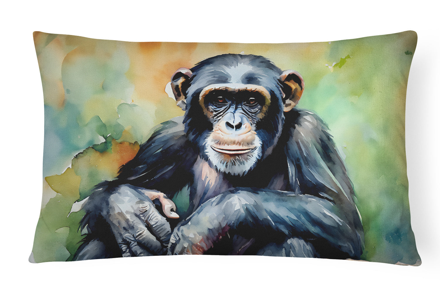 NEW Watercolor Wildlife Throw Pillow Throw Pillow for Indoor Couch Bed Outdoor Patio Washable, Chimpanzee 2894,12Hx16W