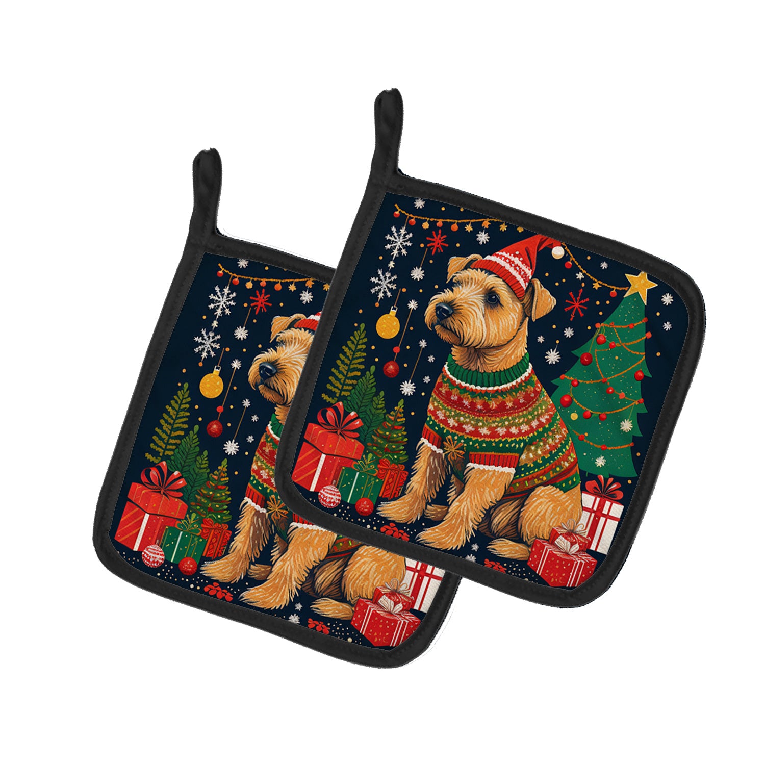 Lakeland Terrier Christmas Pair of Pot Holders Kitchen Heat Resistant Pot Holders Sets Oven Hot Pads for Cooking Baking BBQ, 7 1/2 x 7 1/2