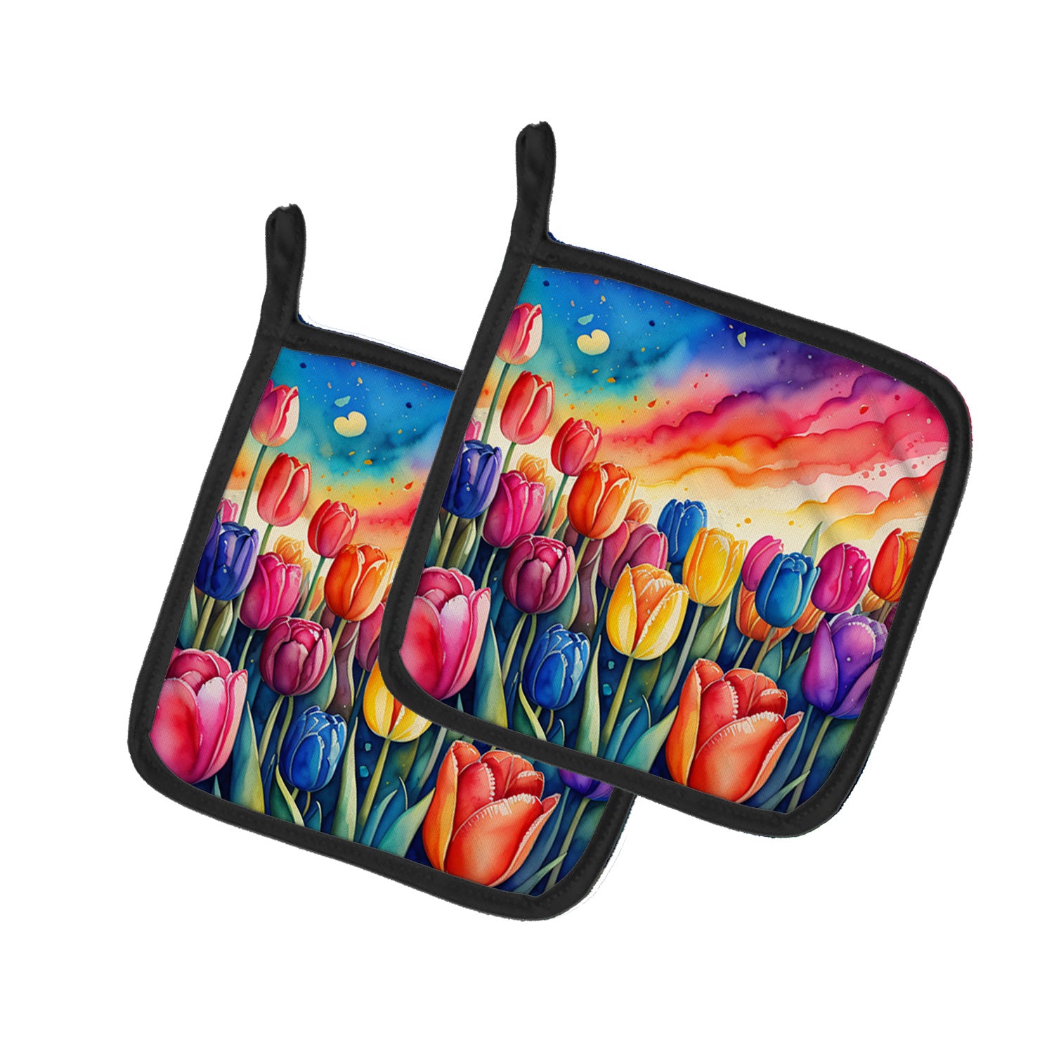 Colorful Tulips Pair of Pot Holders Kitchen Heat Resistant Pot Holders Sets Oven Hot Pads for Cooking Baking BBQ, 7 1/2 x 7 1/2