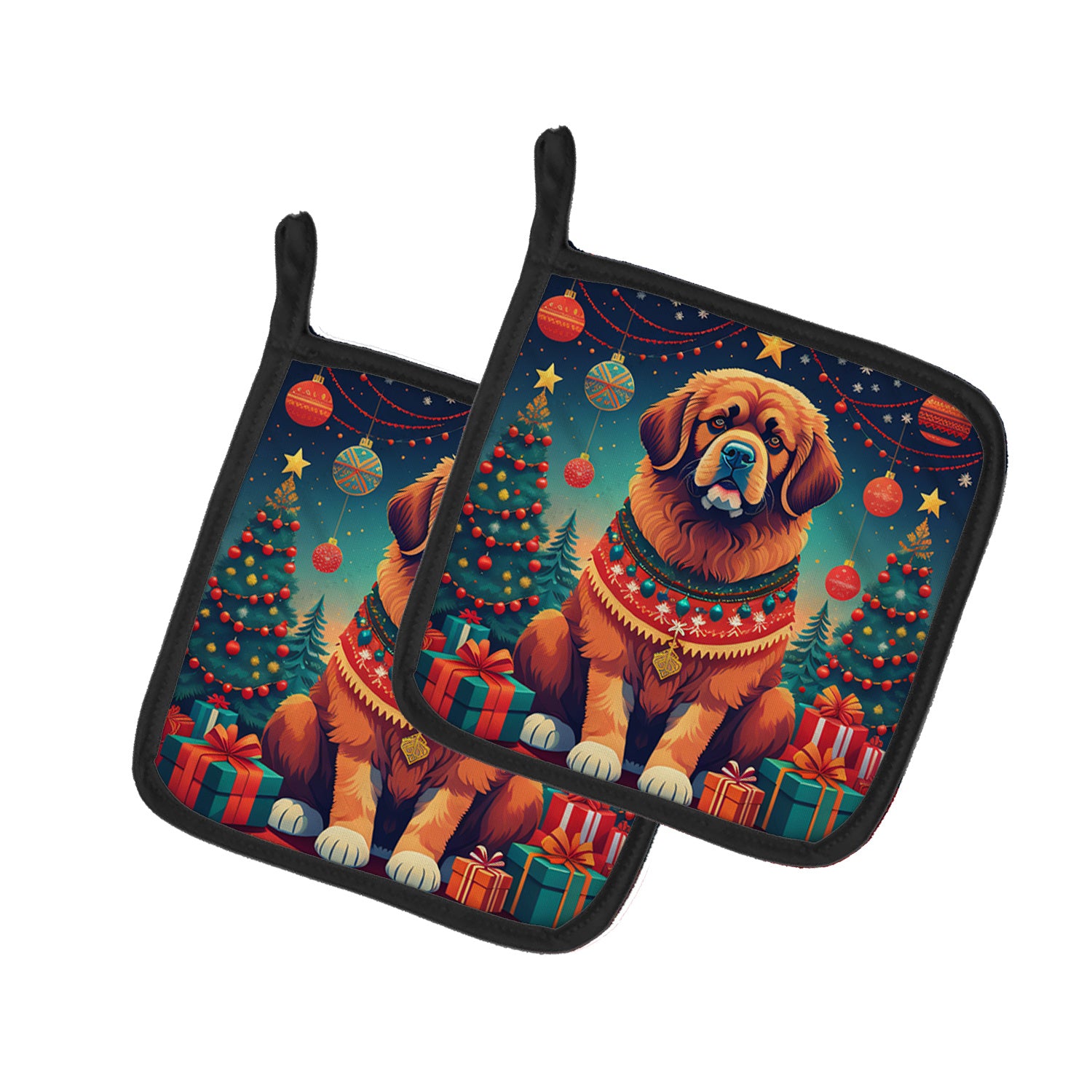 Tibetan Mastiff Christmas Pair of Pot Holders Kitchen Heat Resistant Pot Holders Sets Oven Hot Pads for Cooking Baking BBQ, 7 1/2 x 7 1/2