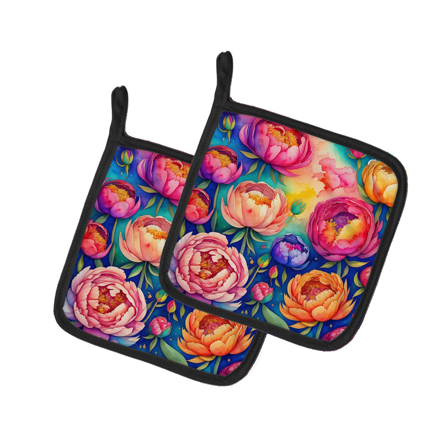 Colorful Peonies Pair of Pot Holders Kitchen Heat Resistant Pot Holders Sets Oven Hot Pads for Cooking Baking BBQ, 7 1/2 x 7 1/2