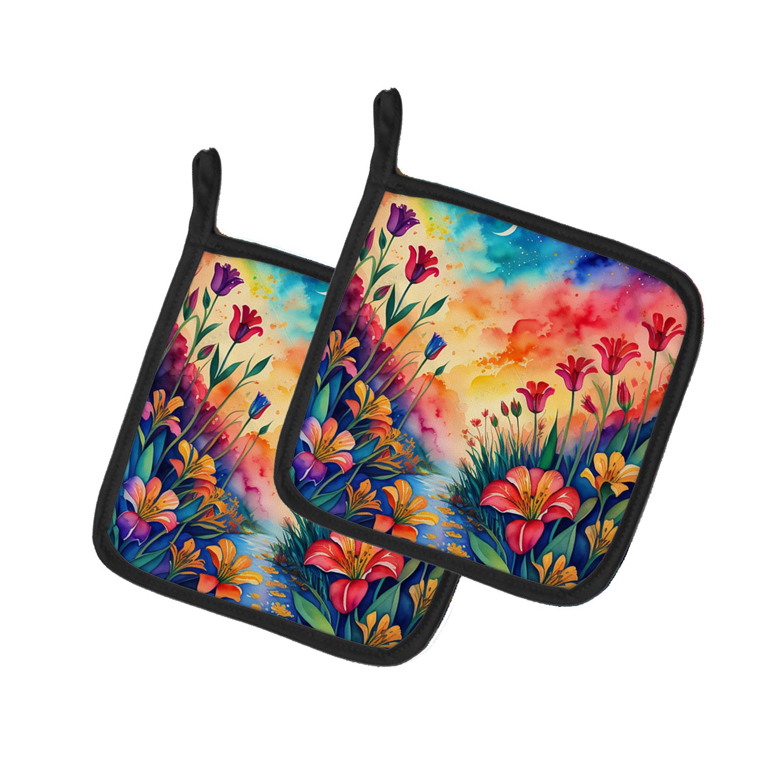 Colorful Alstroemerias Pair of Pot Holders Kitchen Heat Resistant Pot Holders Sets Oven Hot Pads for Cooking Baking BBQ, 7 1/2 x 7 1/2