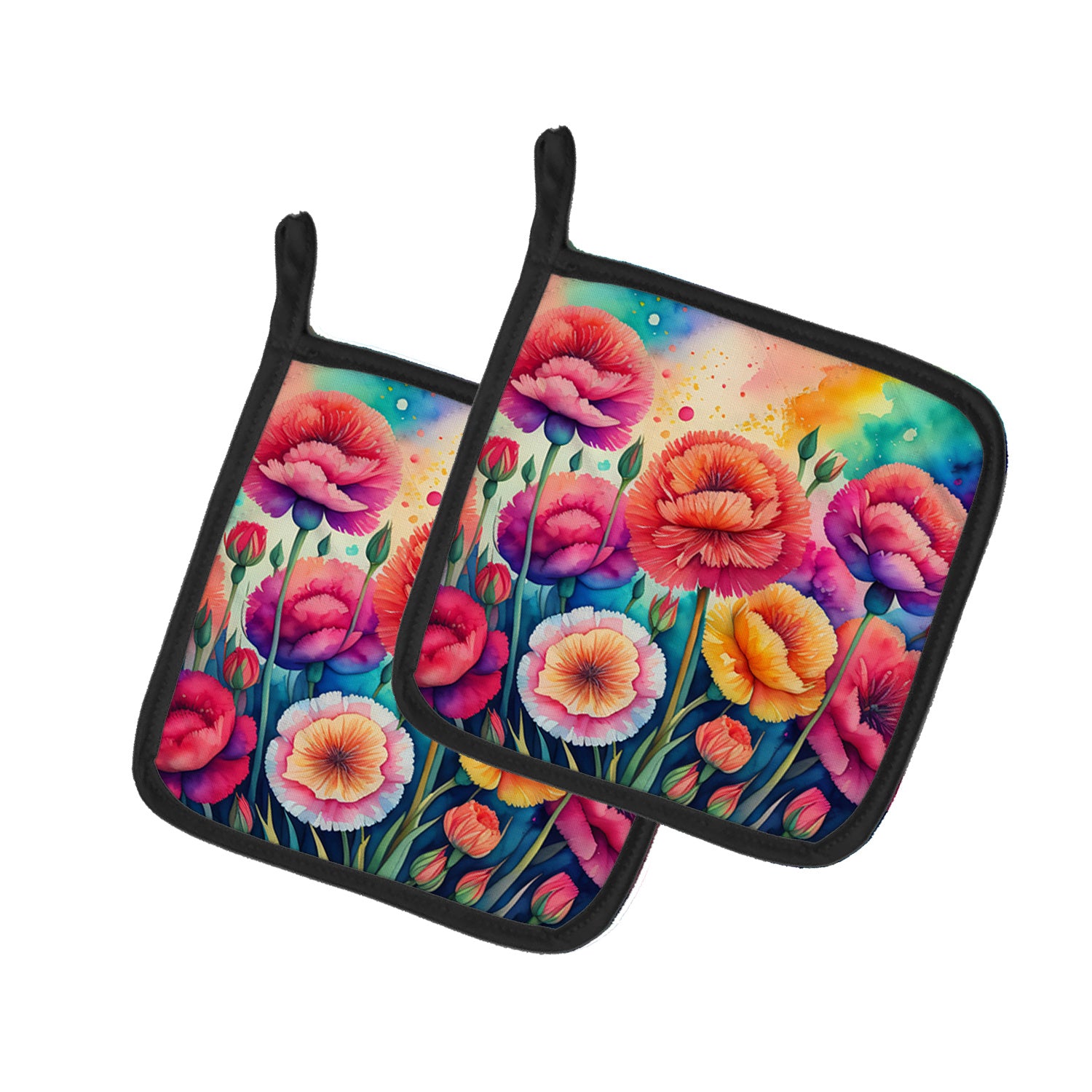 Colorful Carnations Pair of Pot Holders Kitchen Heat Resistant Pot Holders Sets Oven Hot Pads for Cooking Baking BBQ, 7 1/2 x 7 1/2