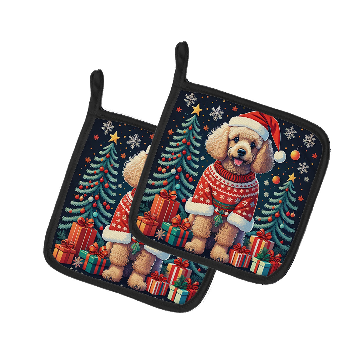 Apricot Toy Poodle Christmas Pair of Pot Holders Kitchen Heat Resistant Pot Holders Sets Oven Hot Pads for Cooking Baking BBQ, 7 1/2 x 7 1/2