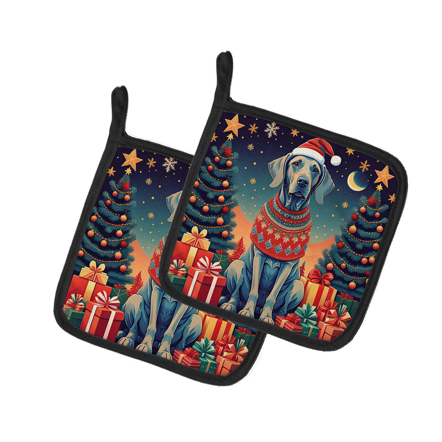 Weimaraner Christmas Pair of Pot Holders Kitchen Heat Resistant Pot Holders Sets Oven Hot Pads for Cooking Baking BBQ, 7 1/2 x 7 1/2