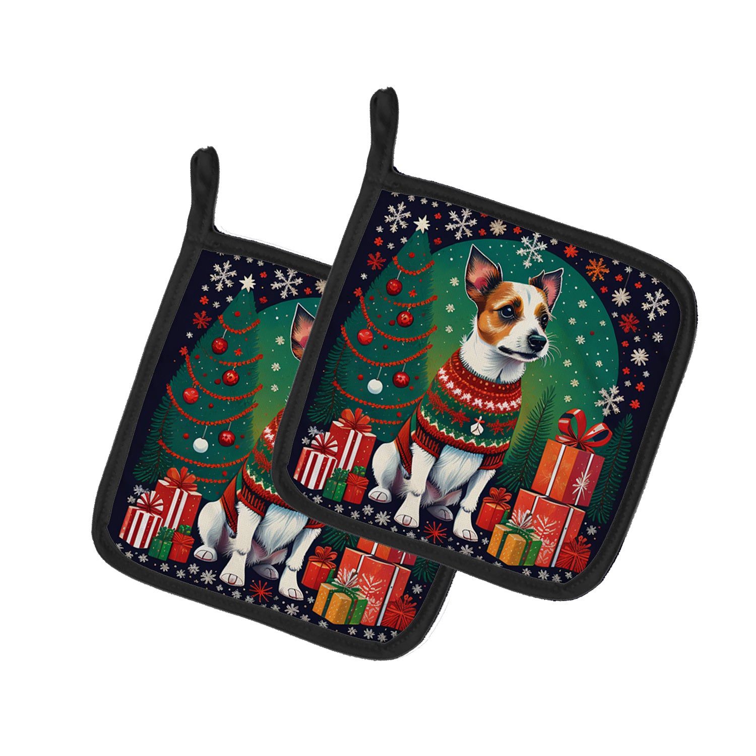 Jack Russell Terrier Christmas Pair of Pot Holders Kitchen Heat Resistant Pot Holders Sets Oven Hot Pads for Cooking Baking BBQ, 7 1/2 x 7 1/2