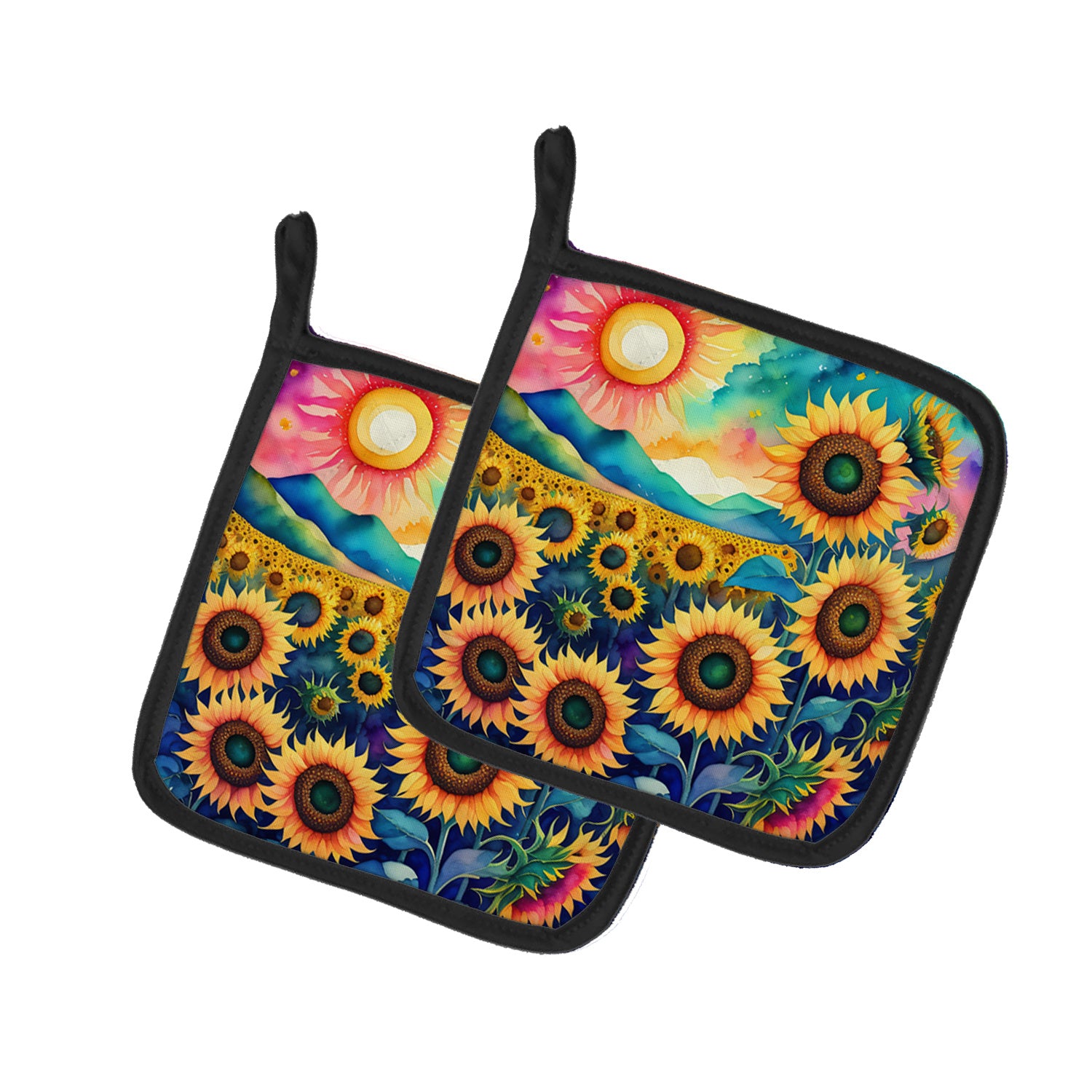 Colorful Sunflowers Pair of Pot Holders Kitchen Heat Resistant Pot Holders Sets Oven Hot Pads for Cooking Baking BBQ, 7 1/2 x 7 1/2