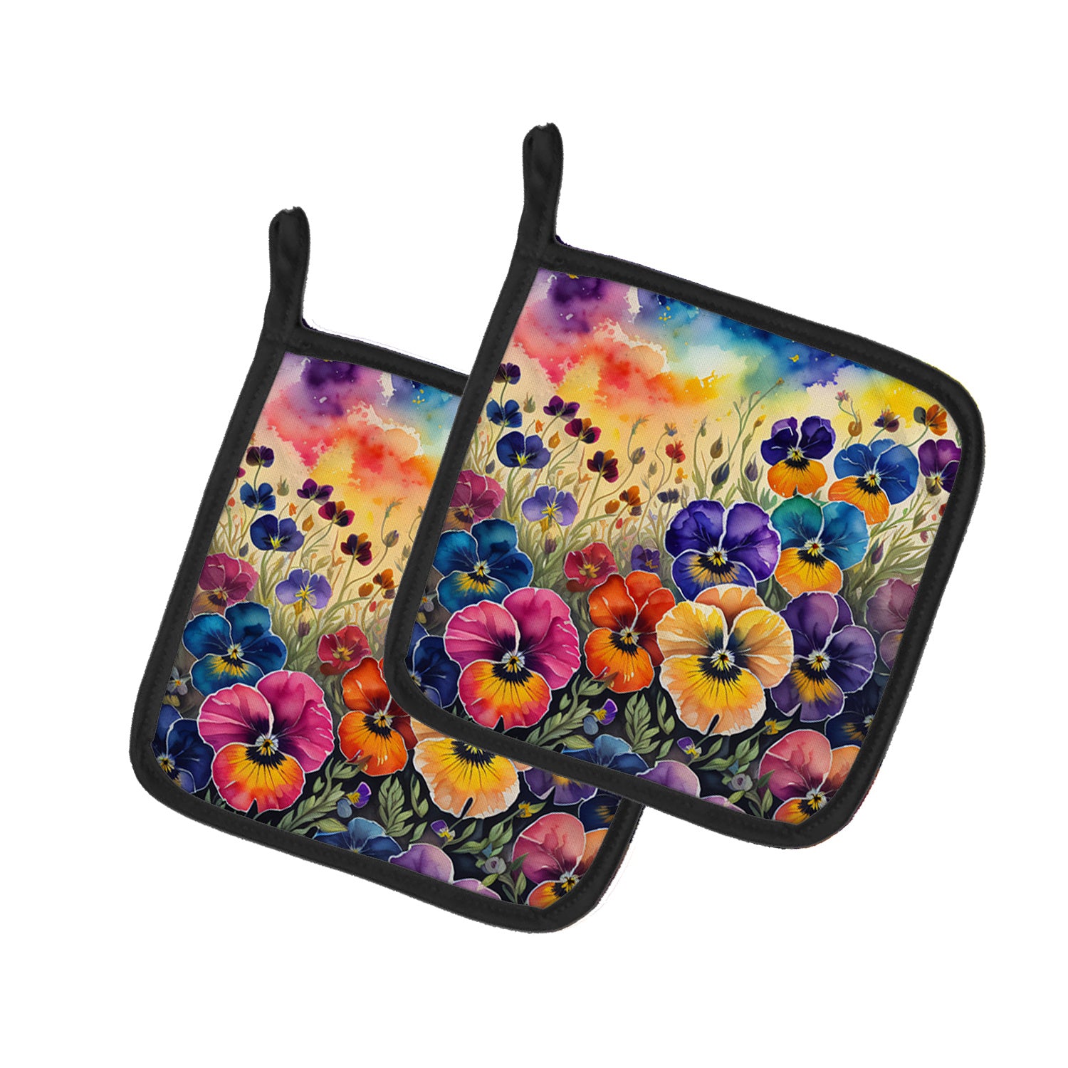 Colorful Pansies Pair of Pot Holders Kitchen Heat Resistant Pot Holders Sets Oven Hot Pads for Cooking Baking BBQ, 7 1/2 x 7 1/2