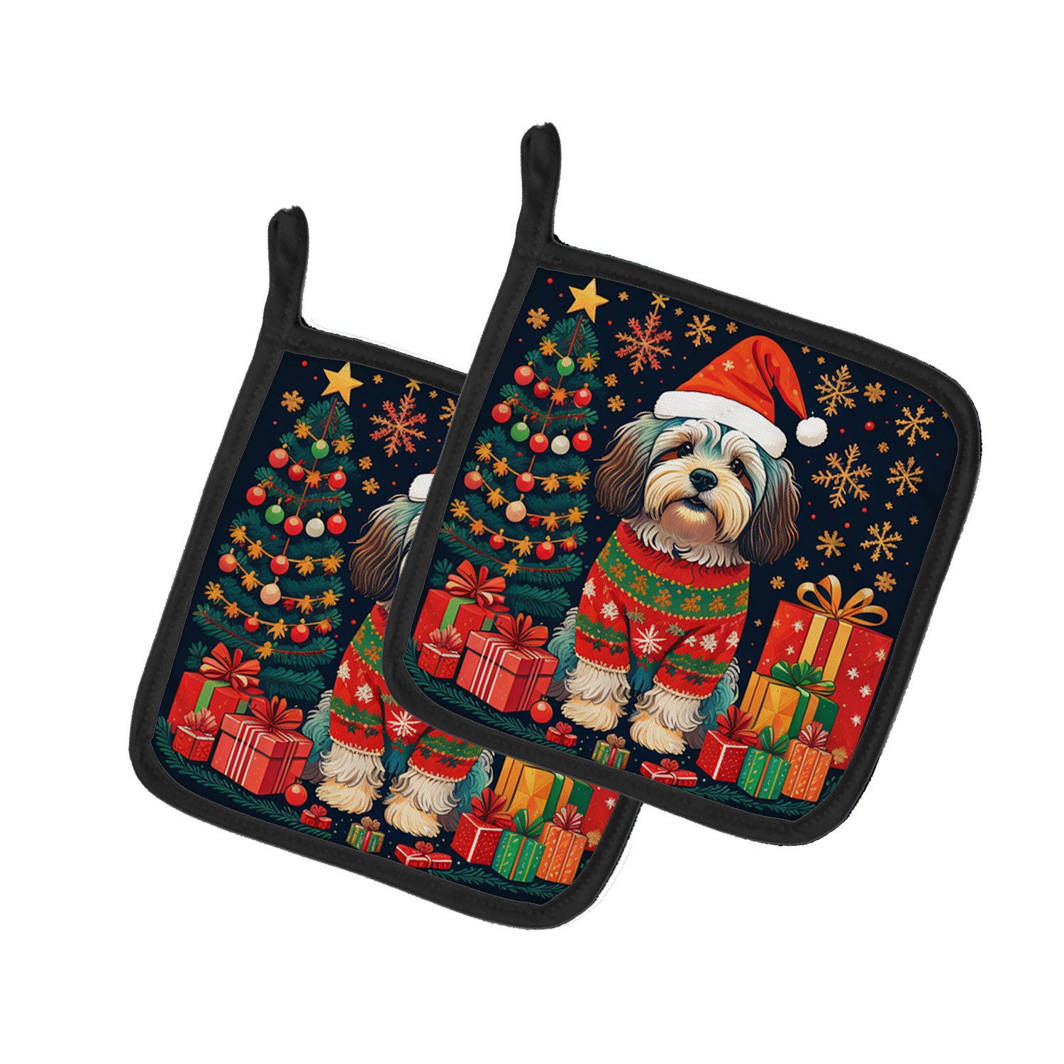 Havanese Christmas Pair of Pot Holders Kitchen Heat Resistant Pot Holders Sets Oven Hot Pads for Cooking Baking BBQ, 7 1/2 x 7 1/2