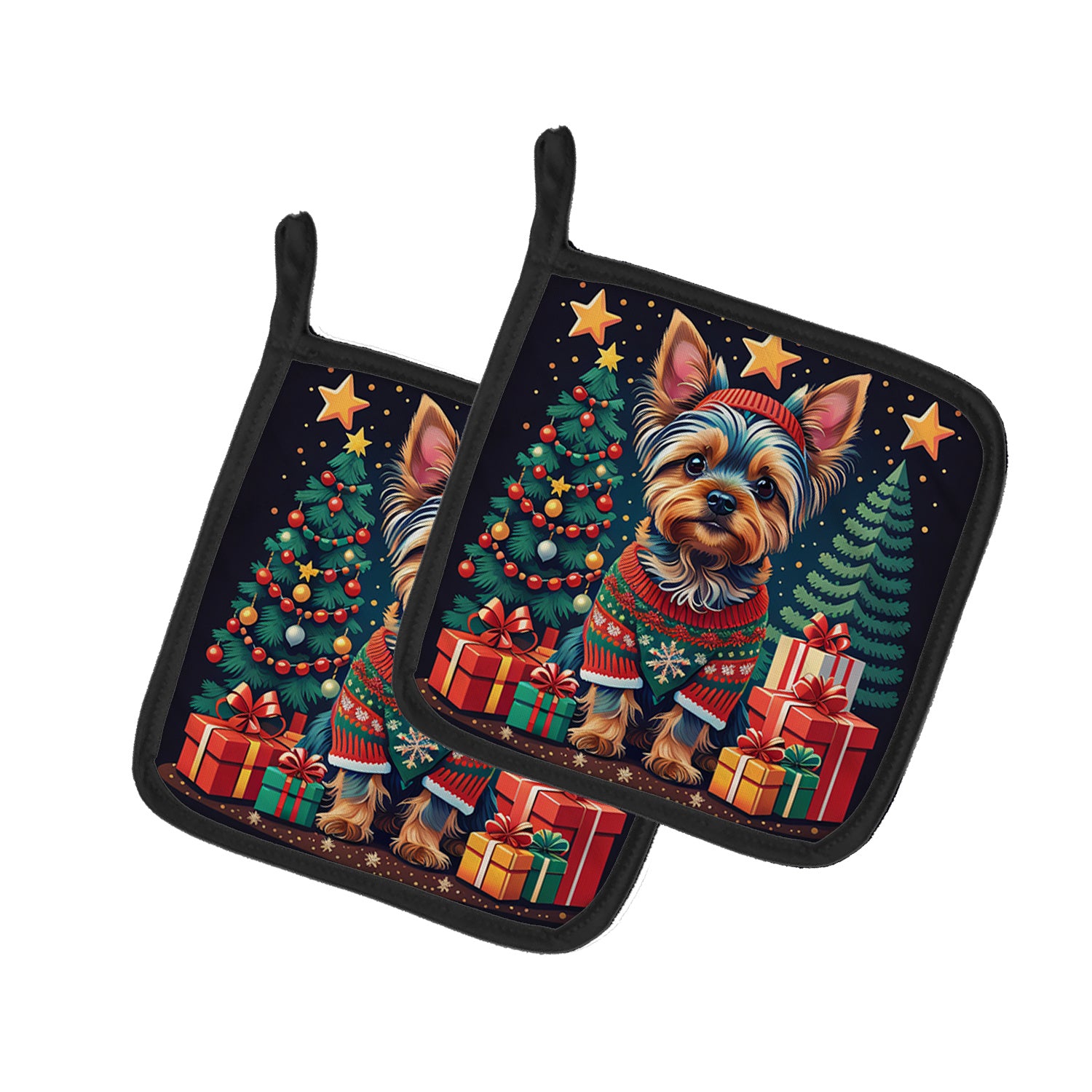 Yorkie Yorkshire Terrier Christmas Pair of Pot Holders Kitchen Heat Resistant Pot Holders Sets Oven Hot Pads for Cooking Baking BBQ, 7 1/2 x 7 1/2