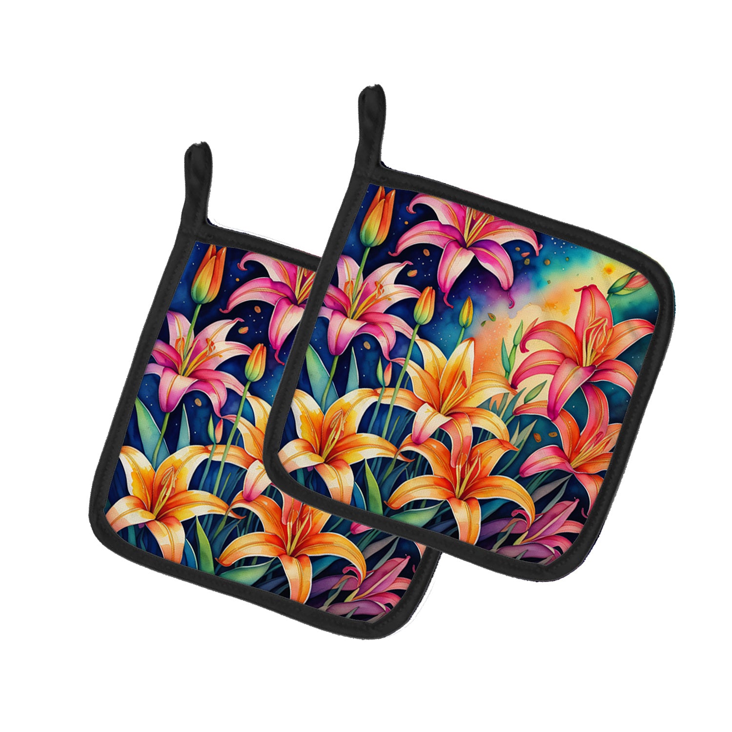 Colorful Lilies Pair of Pot Holders Kitchen Heat Resistant Pot Holders Sets Oven Hot Pads for Cooking Baking BBQ, 7 1/2 x 7 1/2