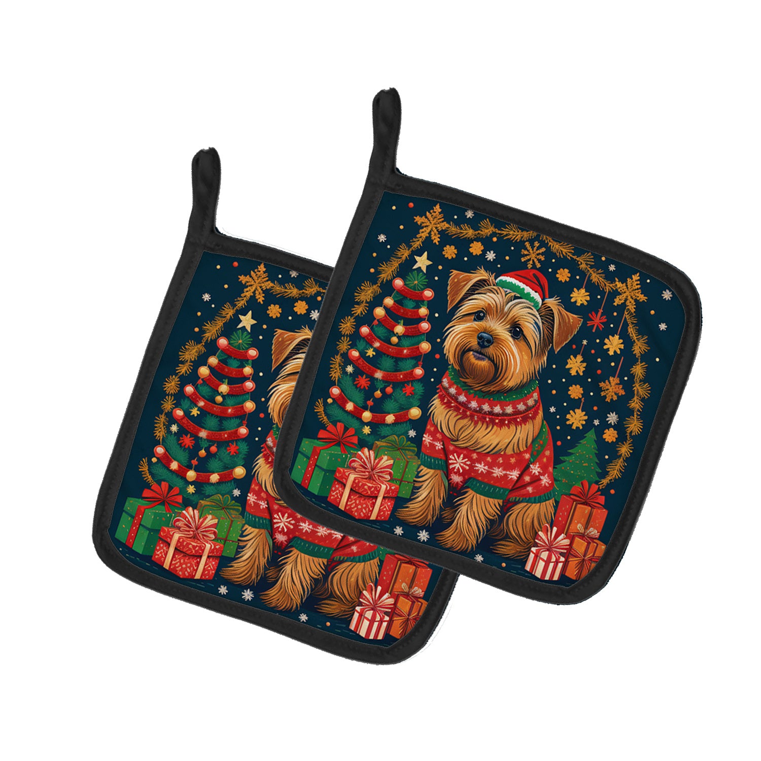 Norfolk Terrier Christmas Pair of Pot Holders Kitchen Heat Resistant Pot Holders Sets Oven Hot Pads for Cooking Baking BBQ, 7 1/2 x 7 1/2