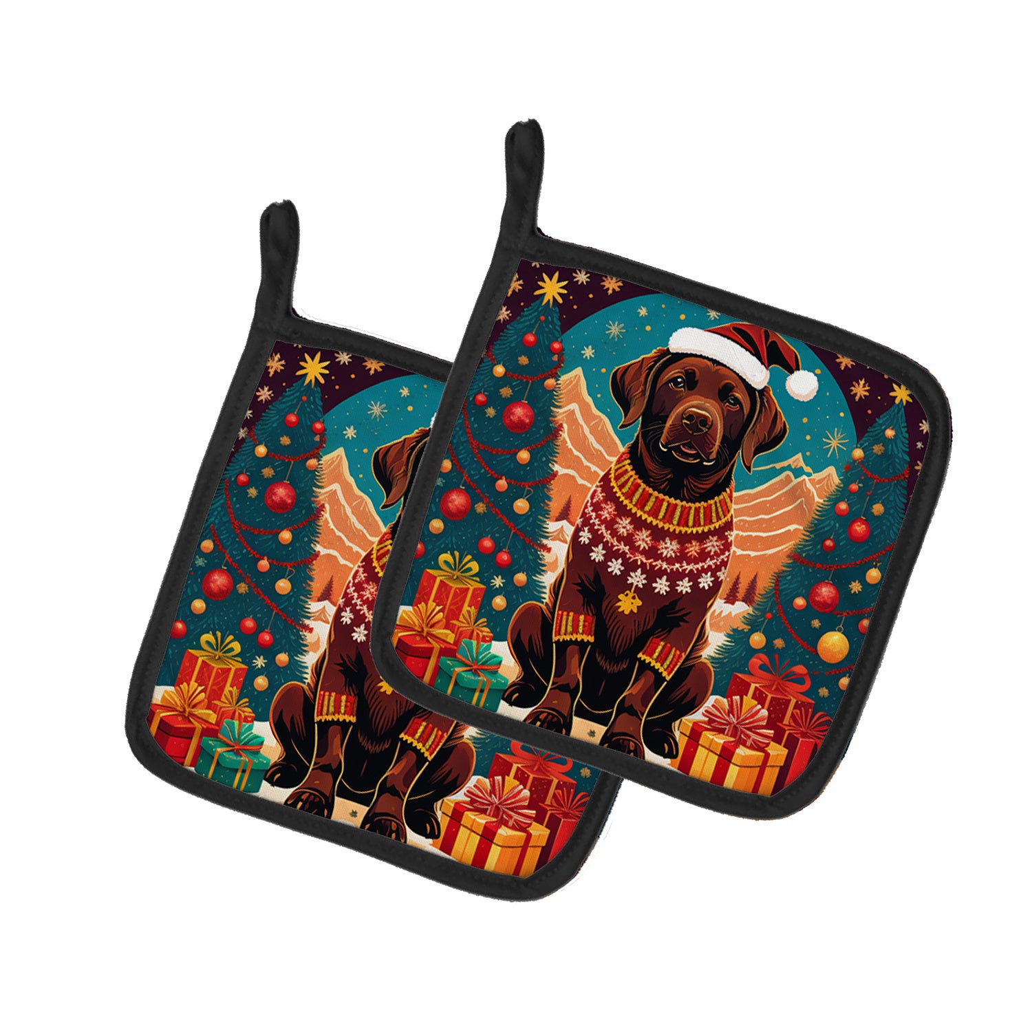 Chocolate Labrador Retriever Christmas Pair of Pot Holders Kitchen Heat Resistant Pot Holders Sets Oven Hot Pads for Cooking Baking BBQ, 7 1/2 x 7 1/2