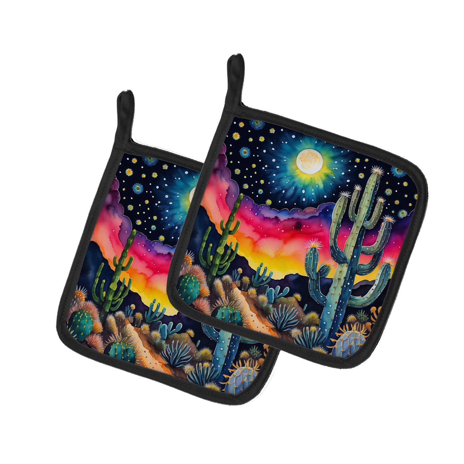 Colorful Queen of the Night Cactus Pair of Pot Holders Kitchen Heat Resistant Pot Holders Sets Oven Hot Pads for Cooking Baking BBQ, 7 1/2 x 7 1/2