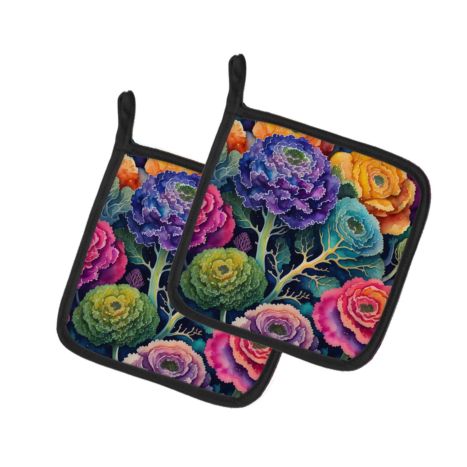 Colorful Ornamental Kale Pair of Pot Holders Kitchen Heat Resistant Pot Holders Sets Oven Hot Pads for Cooking Baking BBQ, 7 1/2 x 7 1/2