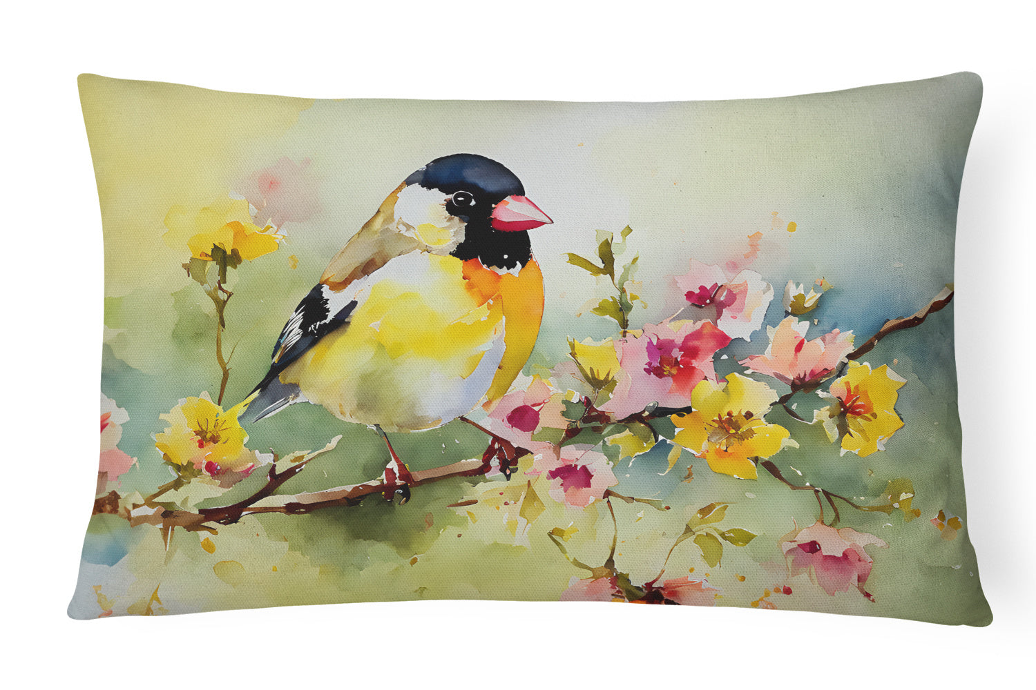 Watercolor Birds Throw Pillow Throw Pillow for Indoor Couch Bed Outdoor Patio Washable, Goldfinch 3224,12Hx16W