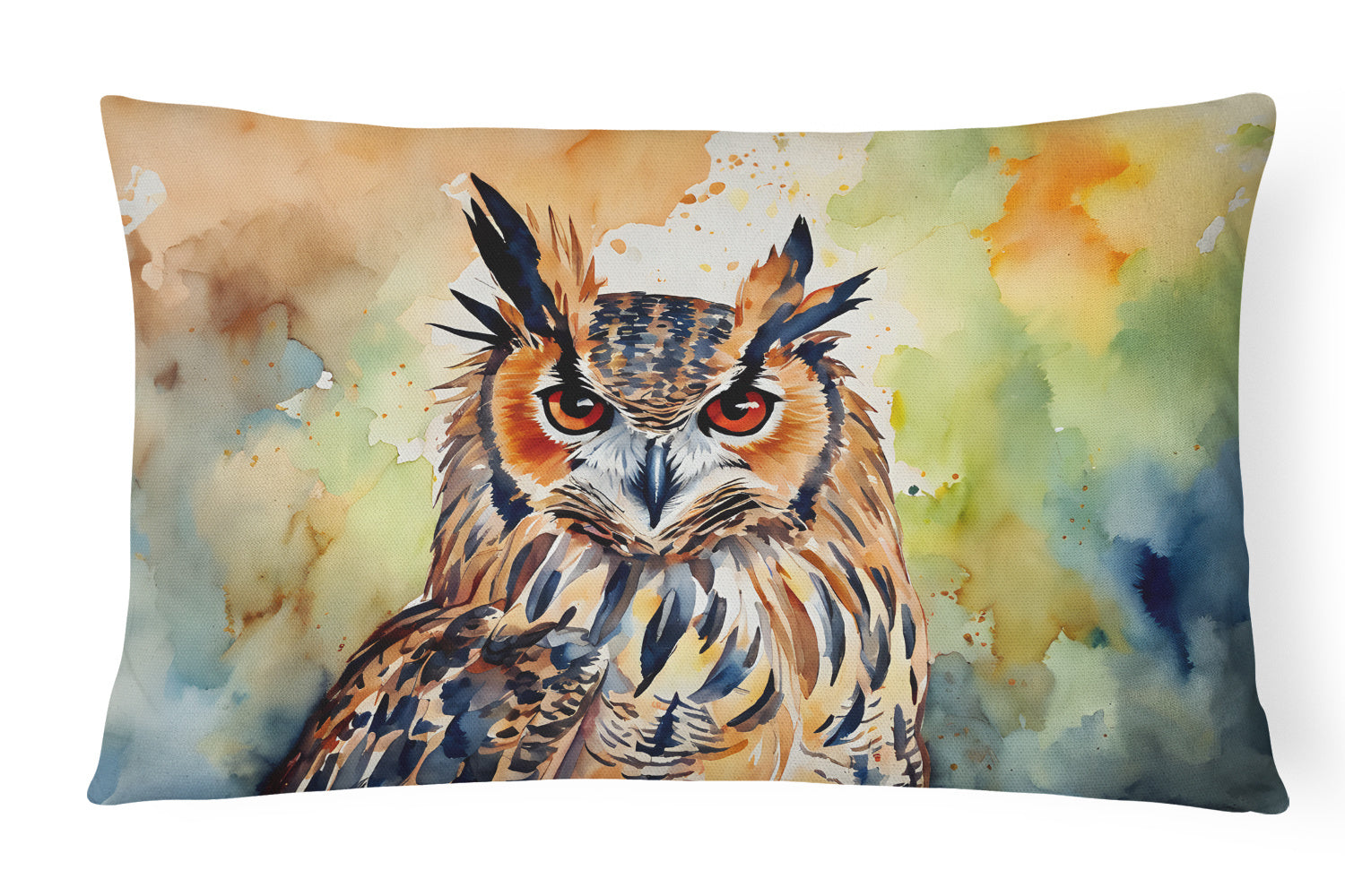 Watercolor Birds Throw Pillow Throw Pillow for Indoor Couch Bed Outdoor Patio Washable, Eurasian Eagle Owl 3223,12Hx16W