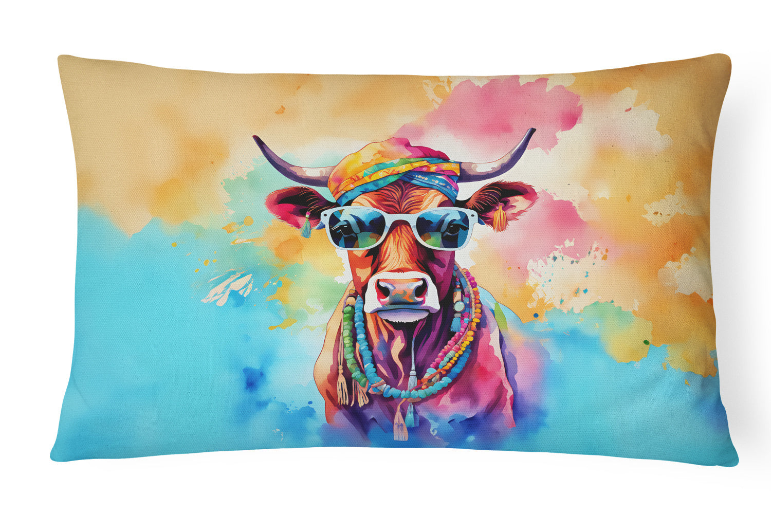 Hippie Animals Throw Pillow Throw Pillow for Indoor Couch Bed Outdoor Patio Washable, Cow 3962,12Hx16W