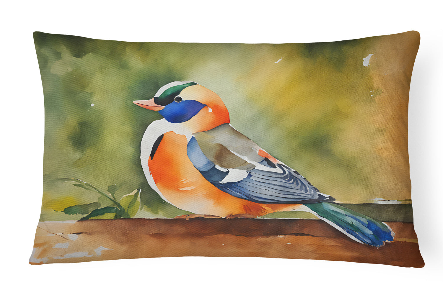 Watercolor Birds Throw Pillow Throw Pillow for Indoor Couch Bed Outdoor Patio Washable, Mandarin Duck 3242,12Hx16W