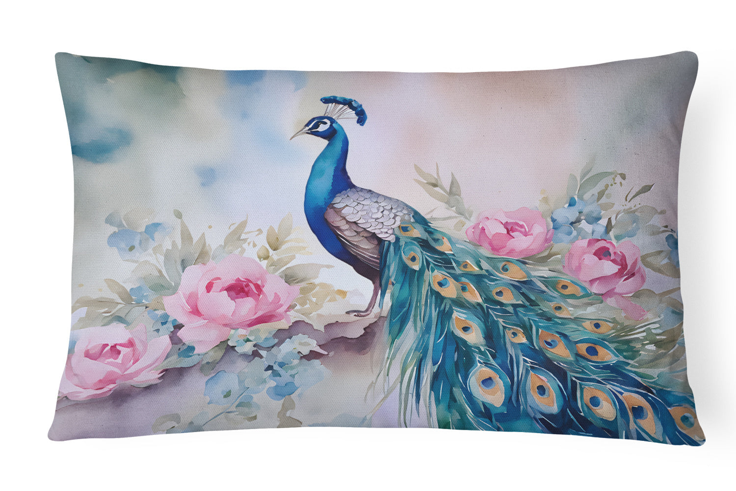 Watercolor Birds Throw Pillow Throw Pillow for Indoor Couch Bed Outdoor Patio Washable, Peacock 3251,12Hx16W