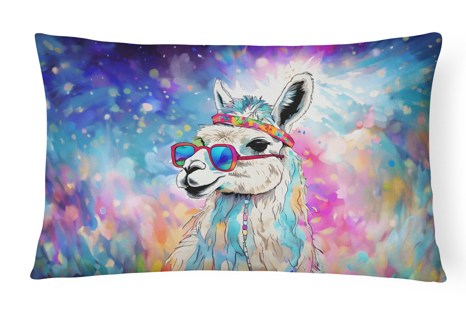 Hippie Animals Throw Pillow Throw Pillow for Indoor Couch Bed Outdoor Patio Washable, Llama 4005,12Hx16W