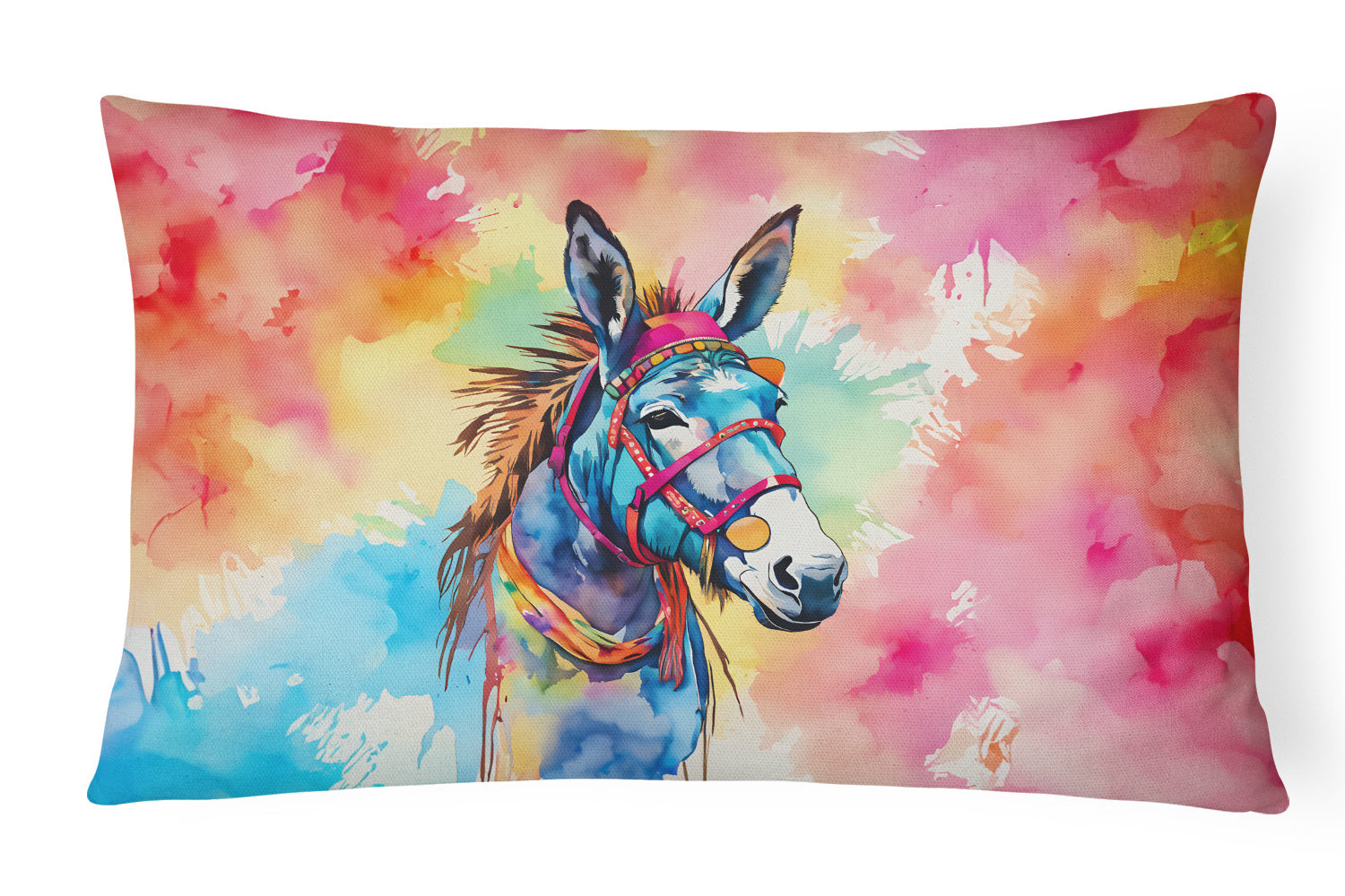 Hippie Animals Throw Pillow Throw Pillow for Indoor Couch Bed Outdoor Patio Washable, Donkey 3977,12Hx16W