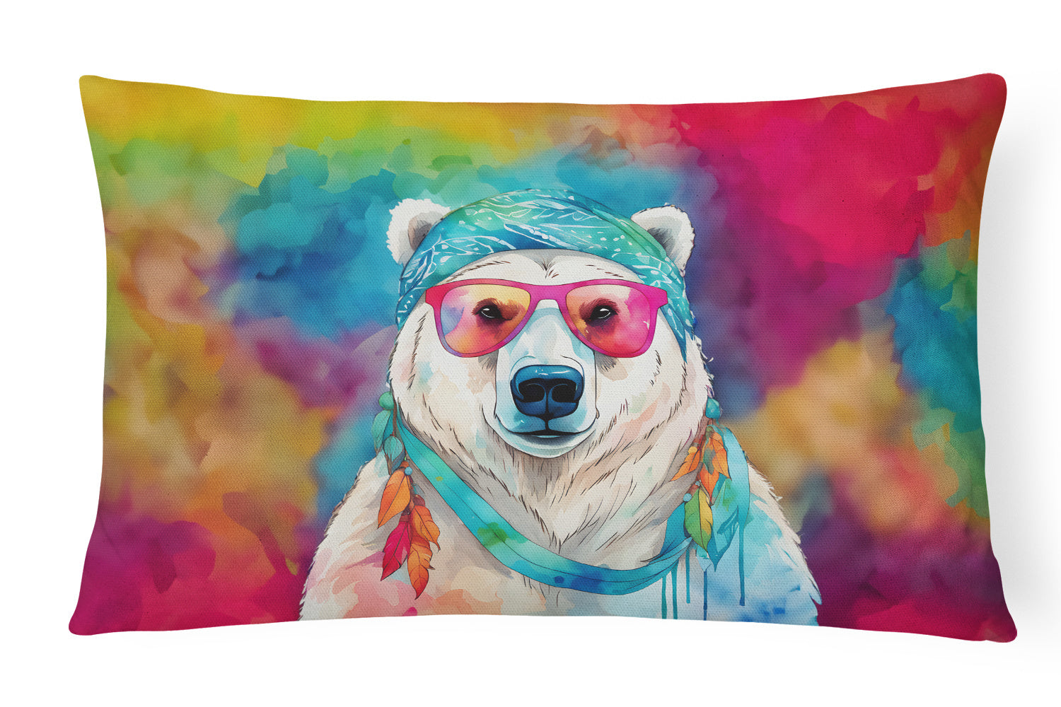 Hippie Animals Throw Pillow Throw Pillow for Indoor Couch Bed Outdoor Patio Washable, Polar Bear 4029,12Hx16W