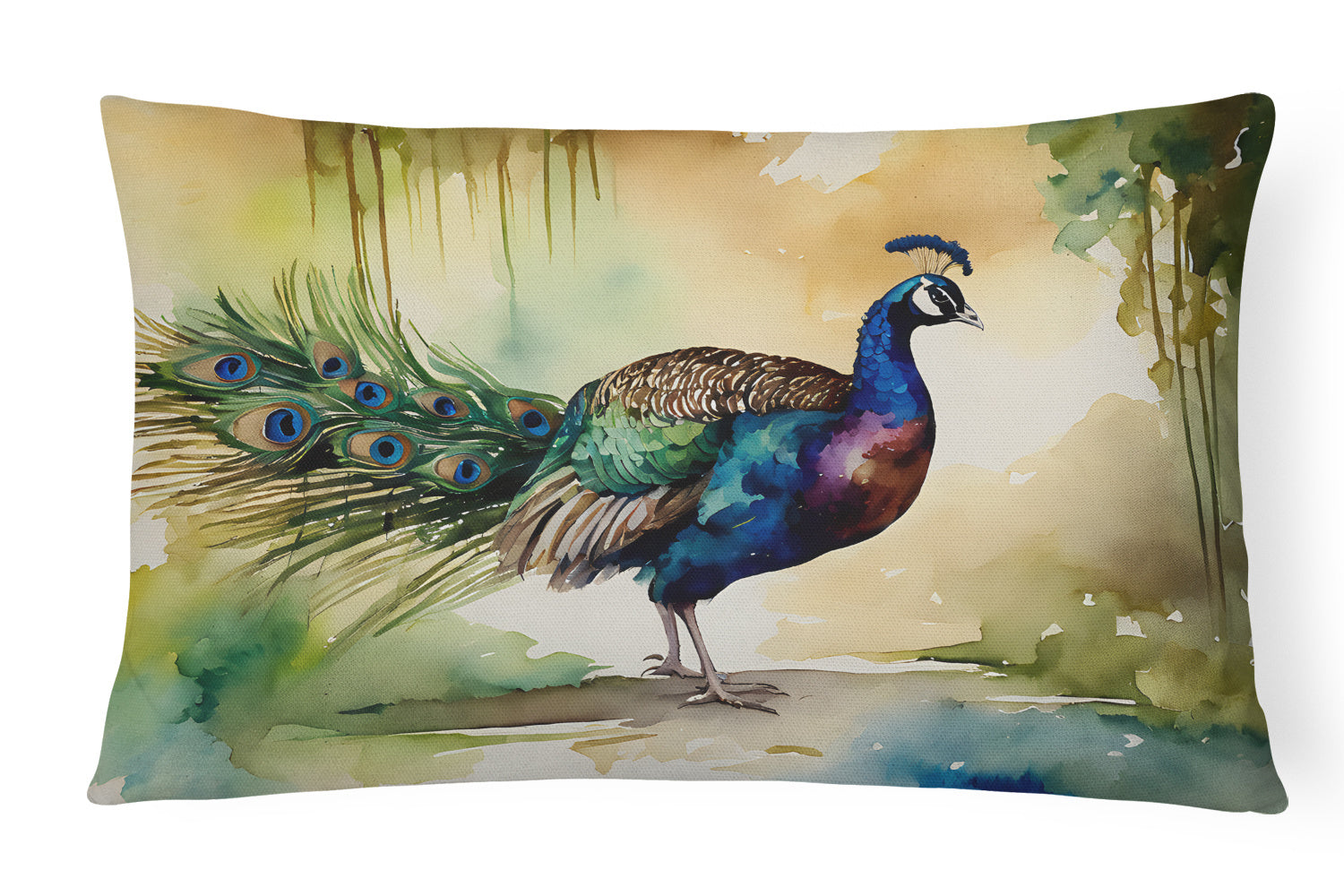 Watercolor Birds Throw Pillow Throw Pillow for Indoor Couch Bed Outdoor Patio Washable, Peacock 3252,12Hx16W