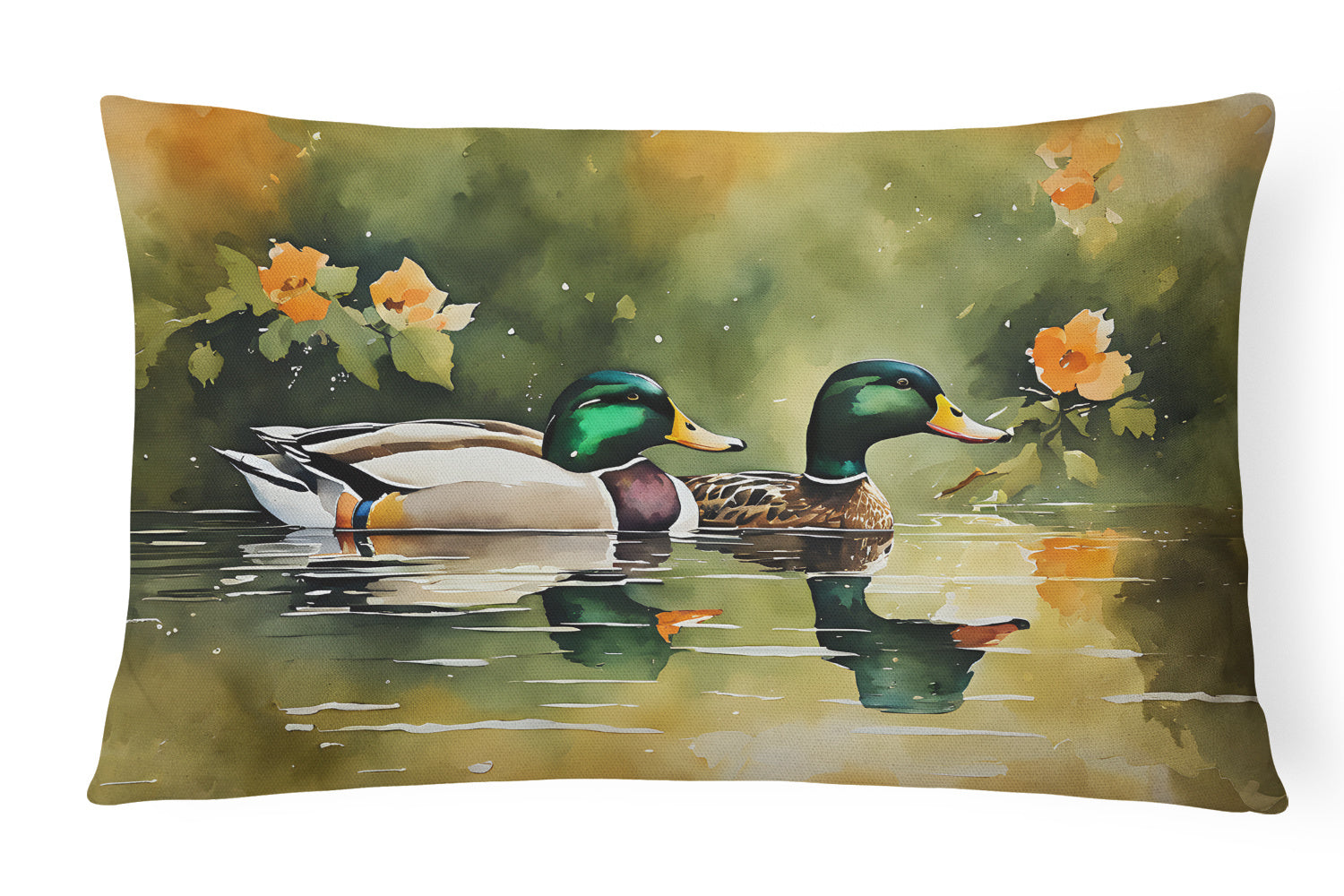 Watercolor Birds Throw Pillow Throw Pillow for Indoor Couch Bed Outdoor Patio Washable, Mallard 3237,12Hx16W