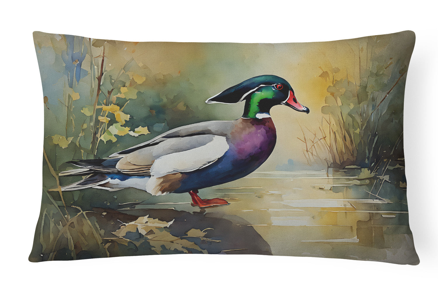 Watercolor Birds Throw Pillow Throw Pillow for Indoor Couch Bed Outdoor Patio Washable, Wood Duck 3284,12Hx16W