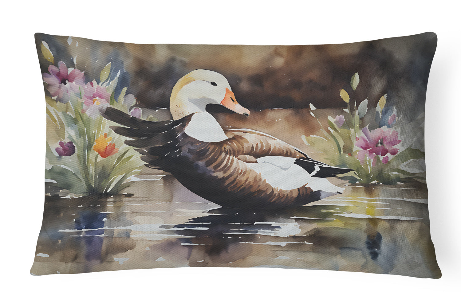 Watercolor Birds Throw Pillow Throw Pillow for Indoor Couch Bed Outdoor Patio Washable, Common Eider Duck 3203,12Hx16W