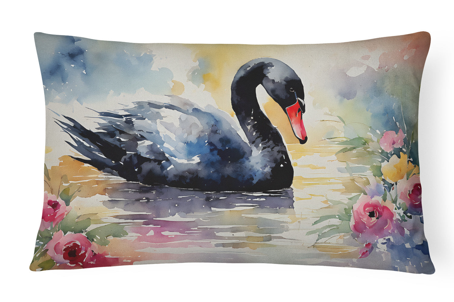 Watercolor Birds Throw Pillow Throw Pillow for Indoor Couch Bed Outdoor Patio Washable, Swan Black 3272,12Hx16W