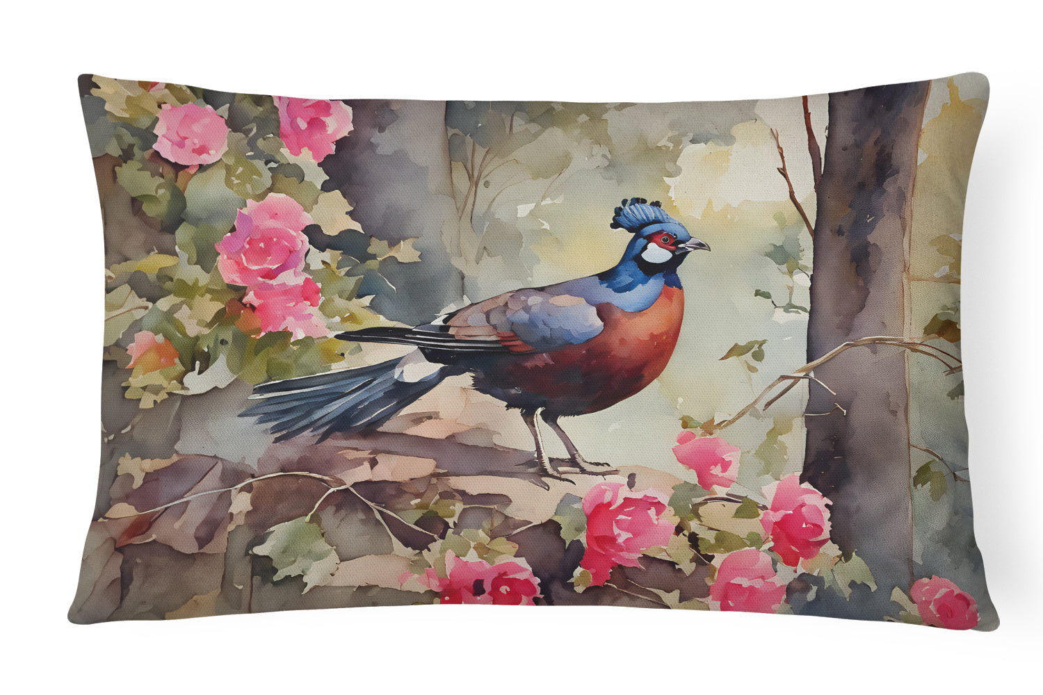 Watercolor Birds Throw Pillow Throw Pillow for Indoor Couch Bed Outdoor Patio Washable, Pheasant 3259,12Hx16W