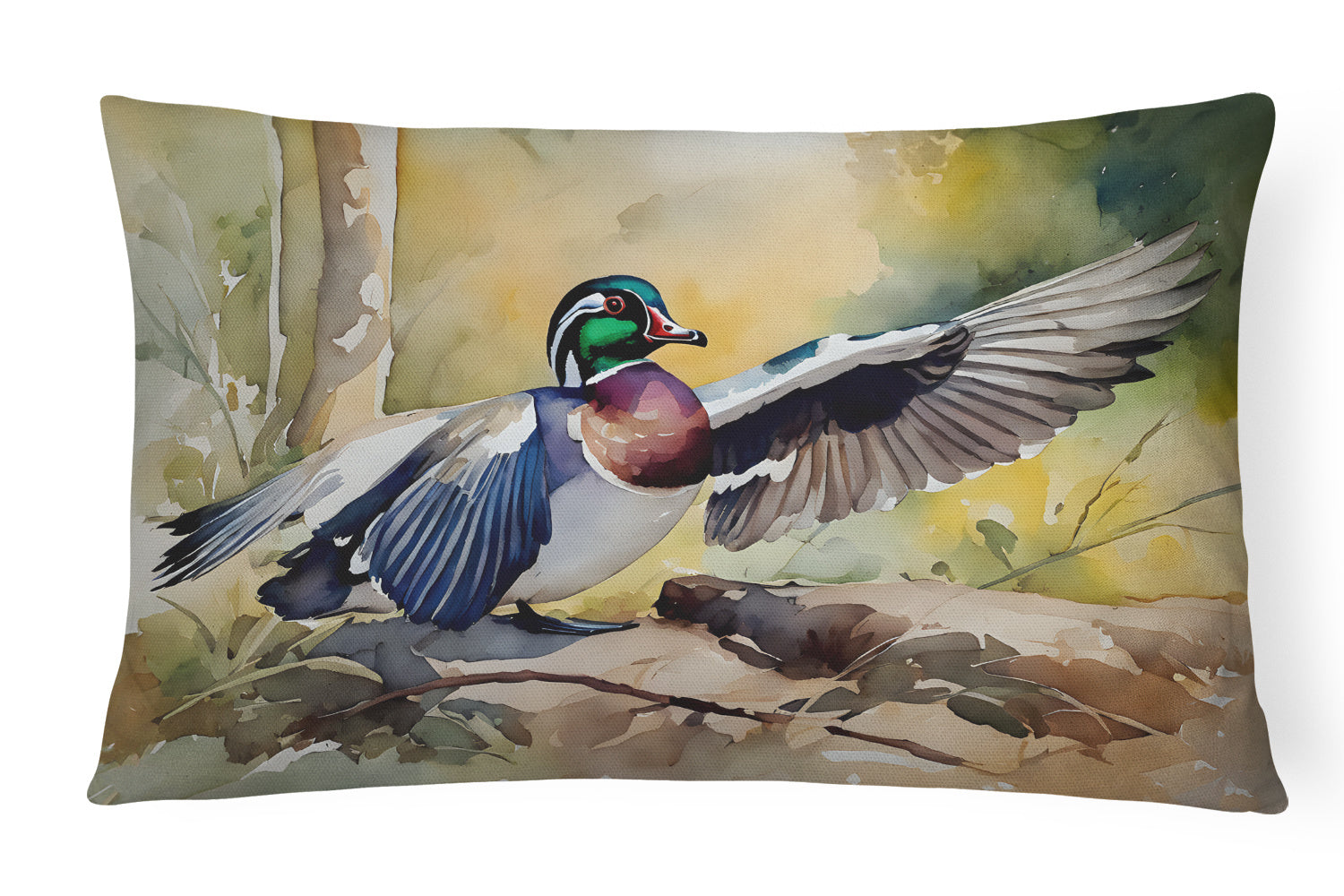 Watercolor Birds Throw Pillow Throw Pillow for Indoor Couch Bed Outdoor Patio Washable, Wood Duck 3283,12Hx16W