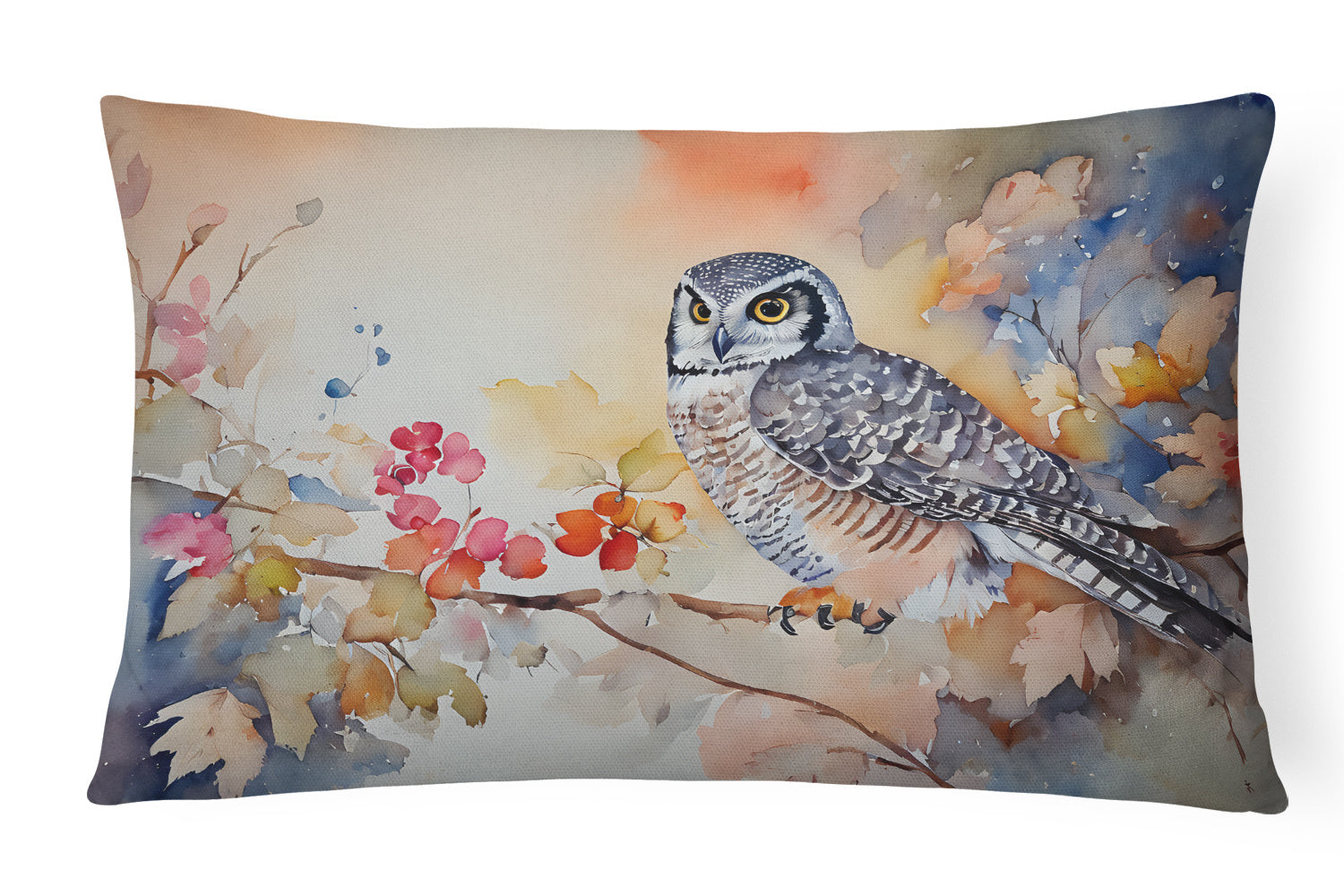 Watercolor Birds Throw Pillow Throw Pillow for Indoor Couch Bed Outdoor Patio Washable, Northern Hawk Owl 3244,12Hx16W