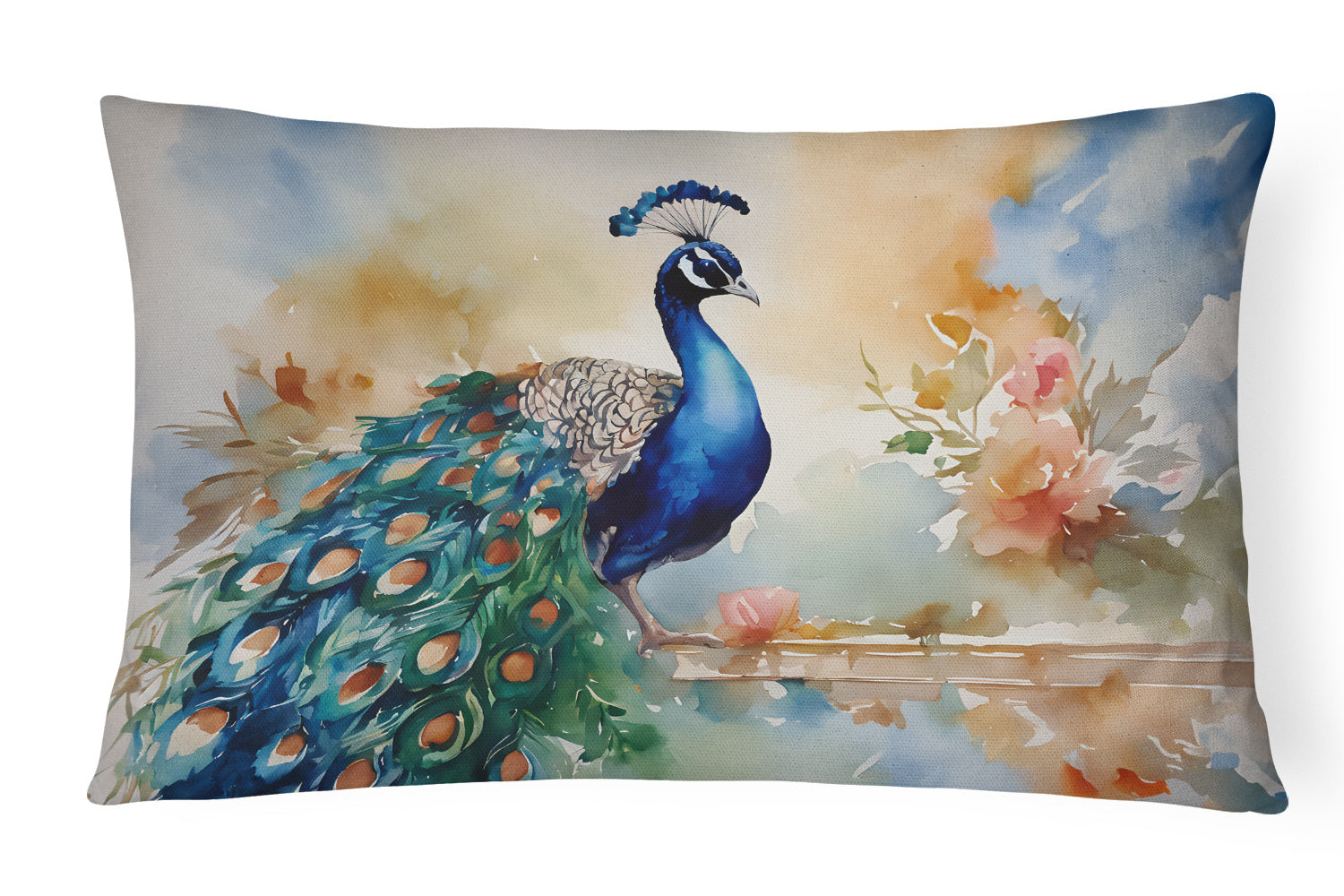 Watercolor Birds Throw Pillow Throw Pillow for Indoor Couch Bed Outdoor Patio Washable, Peacock 3253,12Hx16W