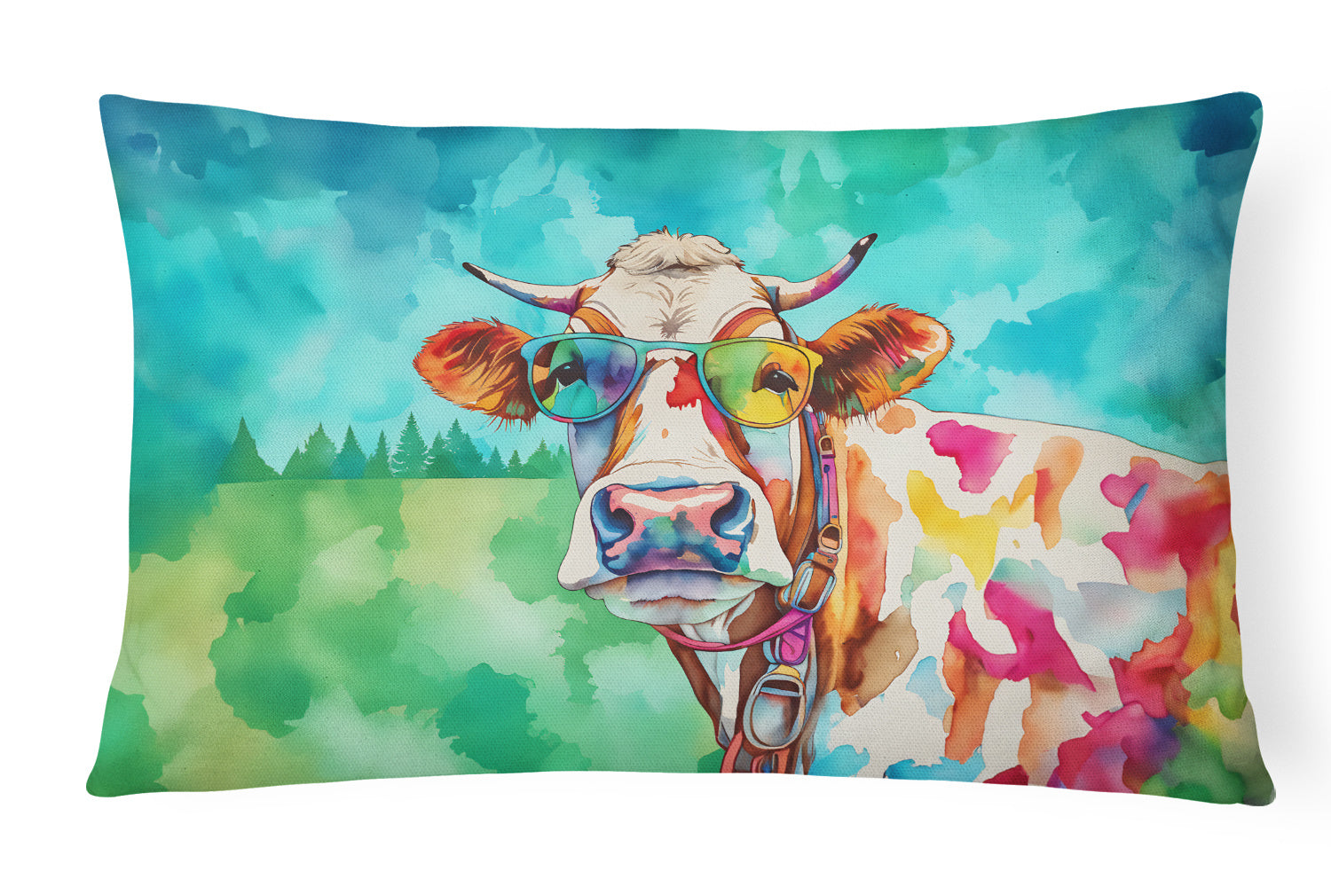 Hippie Animals Throw Pillow Throw Pillow for Indoor Couch Bed Outdoor Patio Washable, Cow 3996,12Hx16W