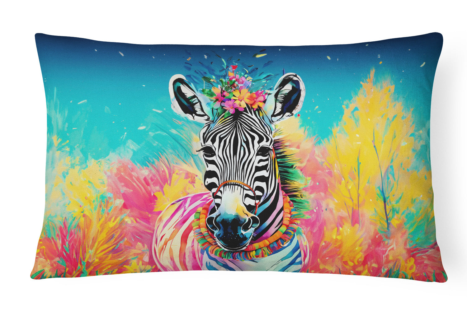 Hippie Animals Throw Pillow Throw Pillow for Indoor Couch Bed Outdoor Patio Washable, Zebra 4052,12Hx16W