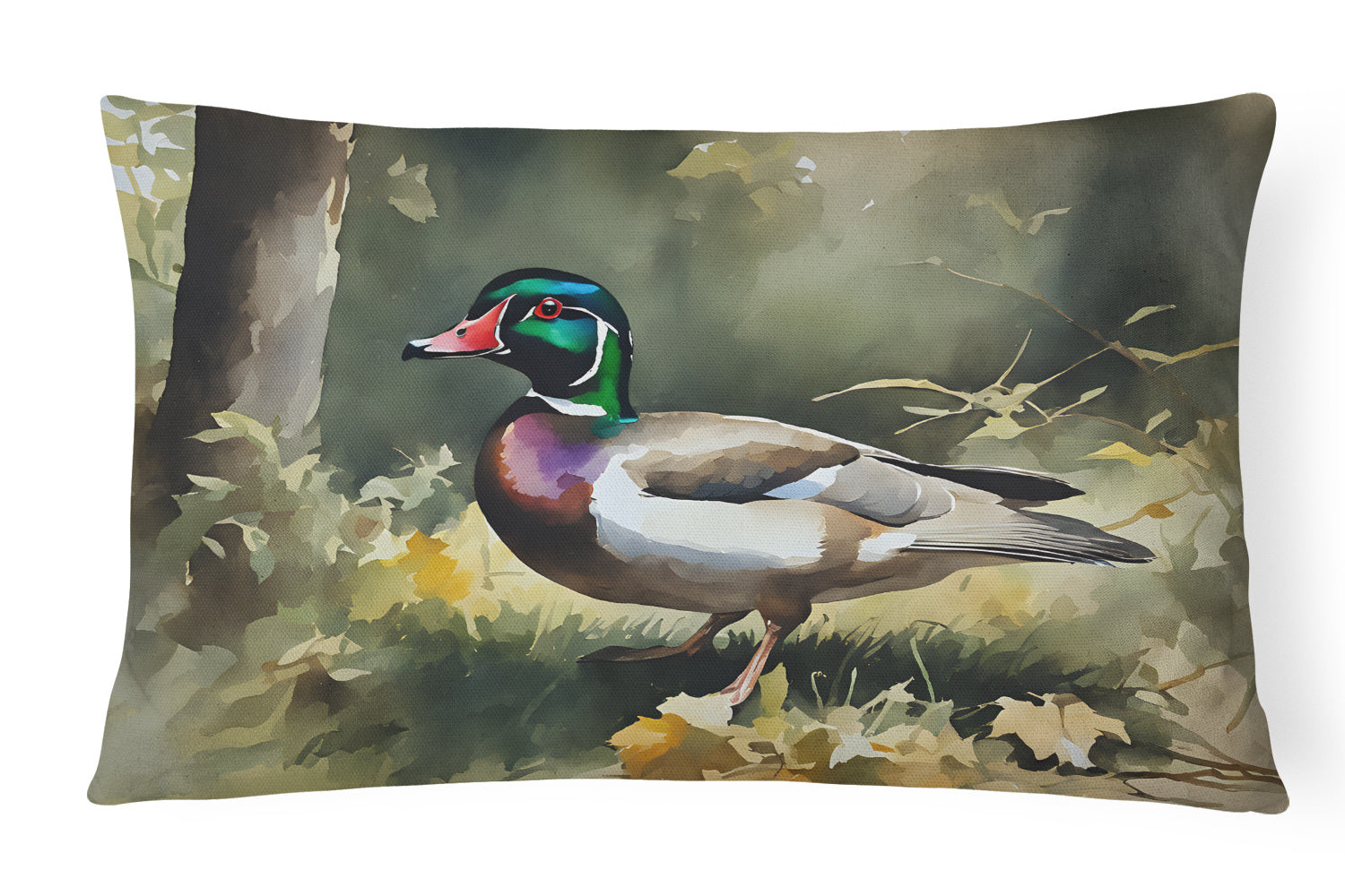 Watercolor Birds Throw Pillow Throw Pillow for Indoor Couch Bed Outdoor Patio Washable, Wood Duck 3282,12Hx16W