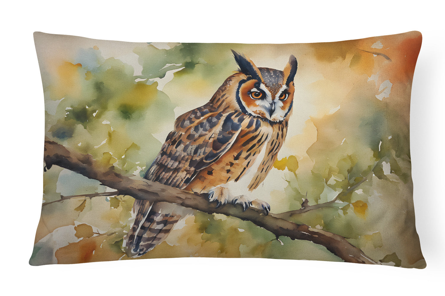 Watercolor Birds Throw Pillow Throw Pillow for Indoor Couch Bed Outdoor Patio Washable, Long-Eared Owl 3234,12Hx16W