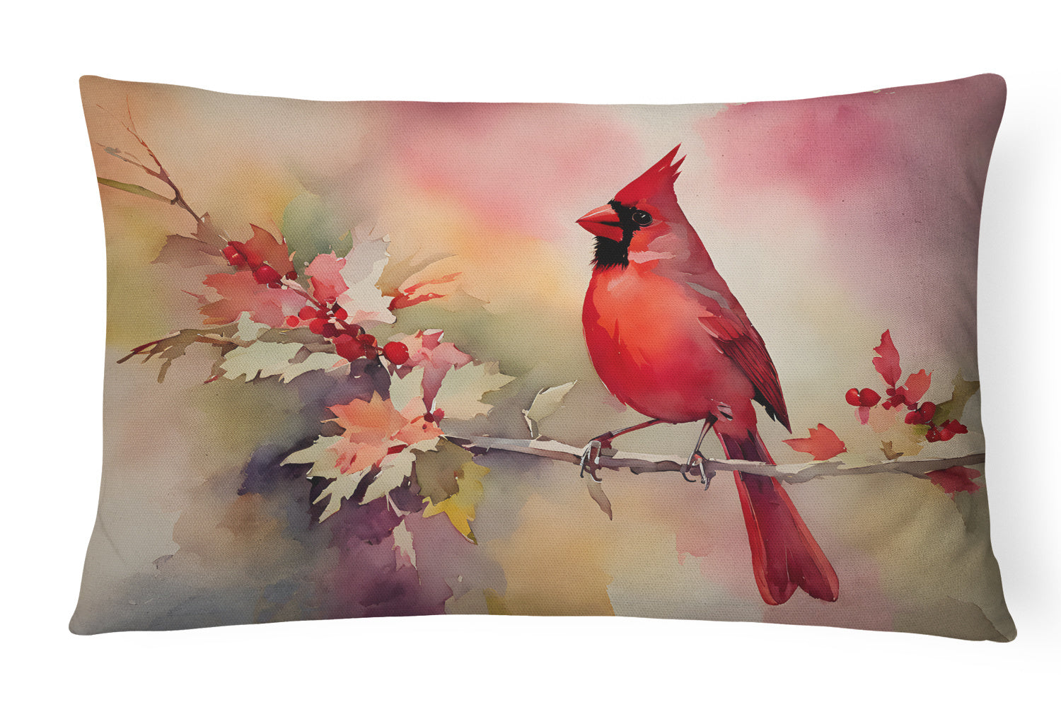 Watercolor Birds Throw Pillow Throw Pillow for Indoor Couch Bed Outdoor Patio Washable, Cardinal 3202,12Hx16W