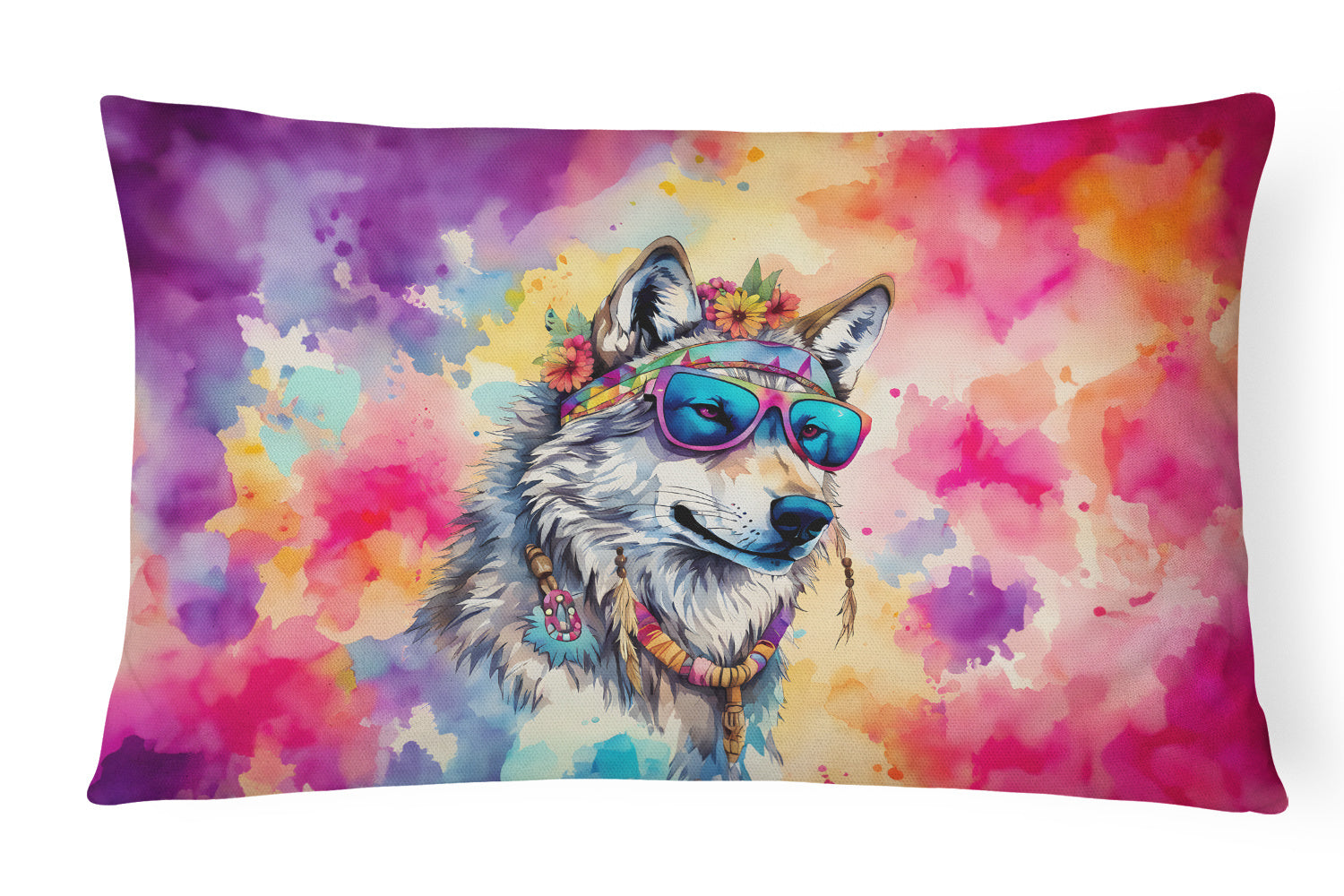 NEW Hippie Animals Throw Pillow Throw Pillow for Indoor Couch Bed Outdoor Patio Washable, Wolf 4051,12Hx16W