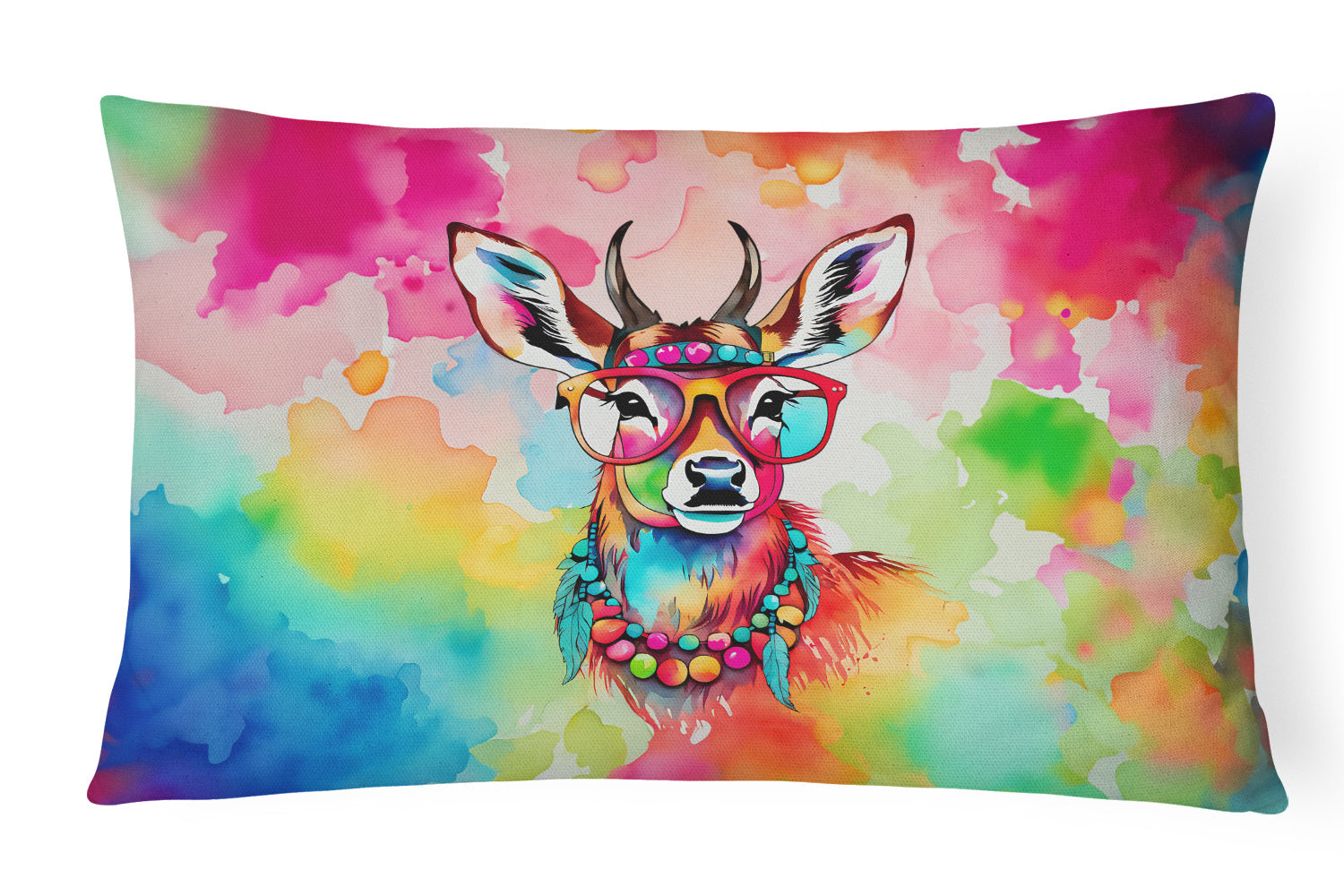 Hippie Animals Throw Pillow Throw Pillow for Indoor Couch Bed Outdoor Patio Washable, Deer 3975,12Hx16W