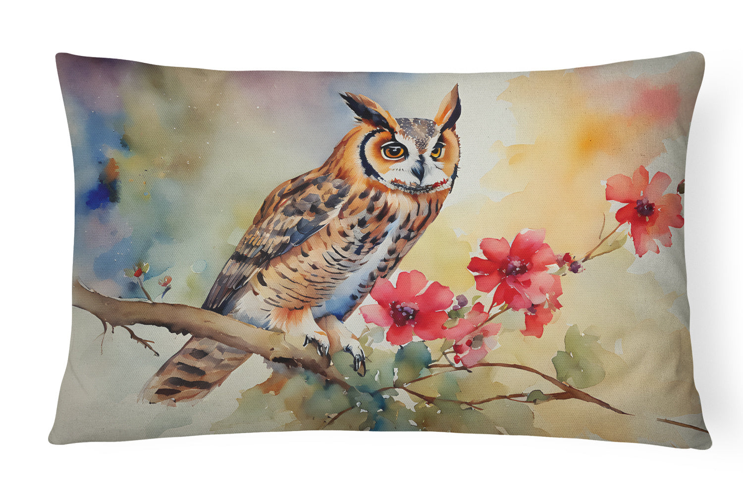 Watercolor Birds Throw Pillow Throw Pillow for Indoor Couch Bed Outdoor Patio Washable, Long-Eared Owl 3235,12Hx16W