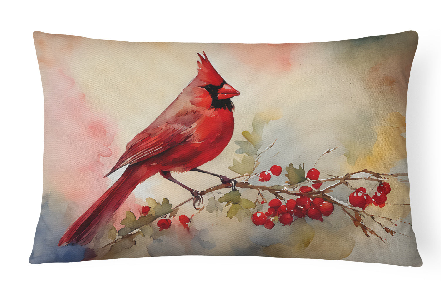 Watercolor Birds Throw Pillow Throw Pillow for Indoor Couch Bed Outdoor Patio Washable, Cardinal 3199,12Hx16W