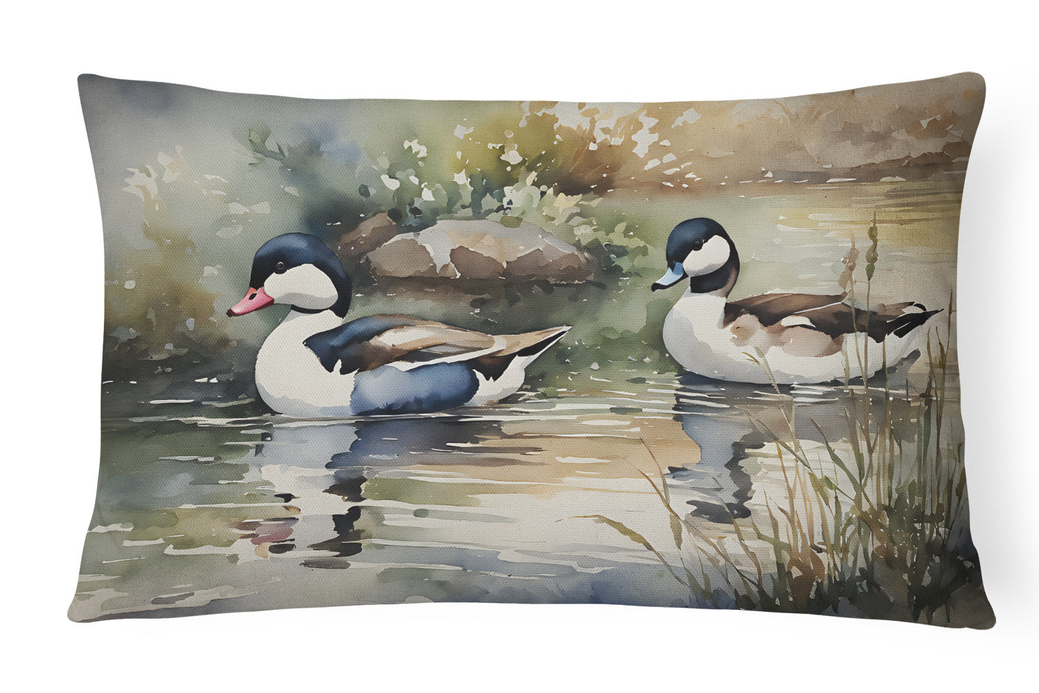 Watercolor Birds Throw Pillow Throw Pillow for Indoor Couch Bed Outdoor Patio Washable, Bufflehead 3194,12Hx16W