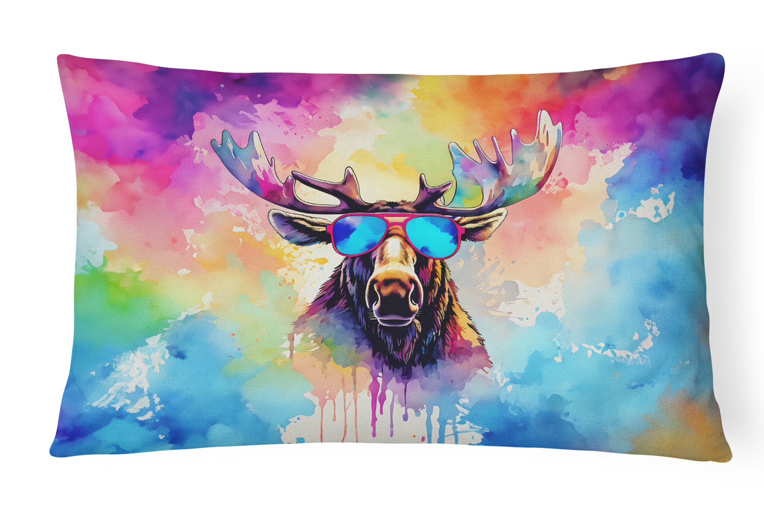 Hippie Animals Throw Pillow Throw Pillow for Indoor Couch Bed Outdoor Patio Washable, Moose 4010,12Hx16W