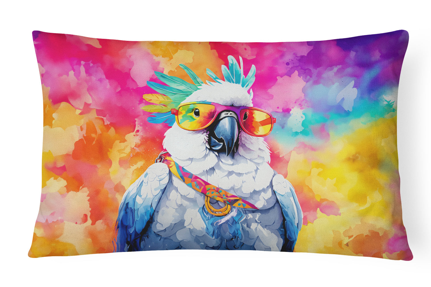 Hippie Animals Throw Pillow Throw Pillow for Indoor Couch Bed Outdoor Patio Washable, Cockatoo 3973,12Hx16W