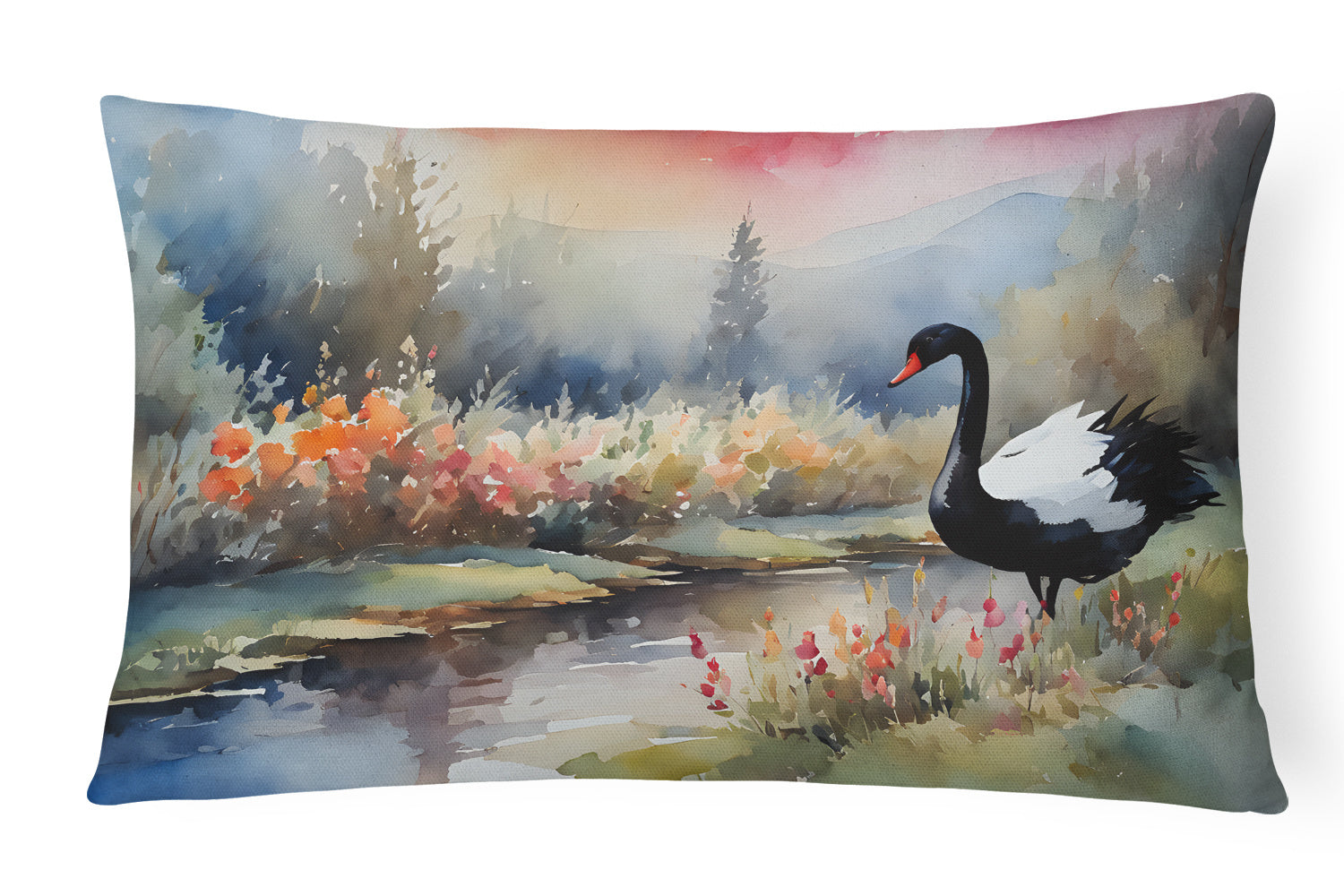 Watercolor Birds Throw Pillow Throw Pillow for Indoor Couch Bed Outdoor Patio Washable, Swan Black 3271,12Hx16W