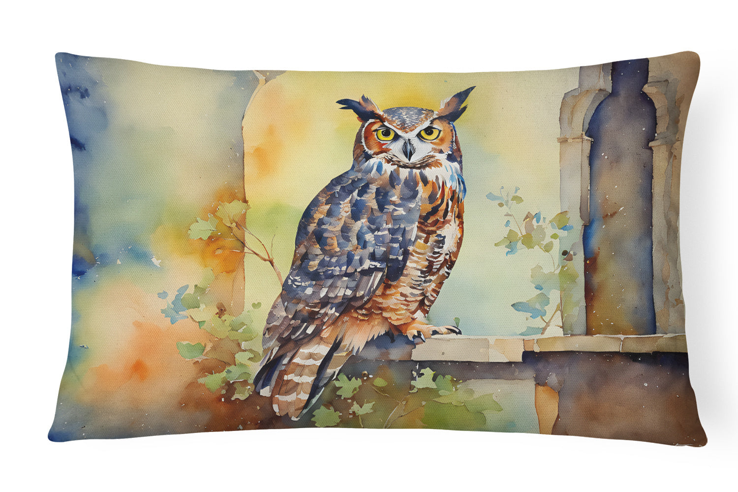 Watercolor Birds Throw Pillow Throw Pillow for Indoor Couch Bed Outdoor Patio Washable, Great Horned Owl 3226,12Hx16W